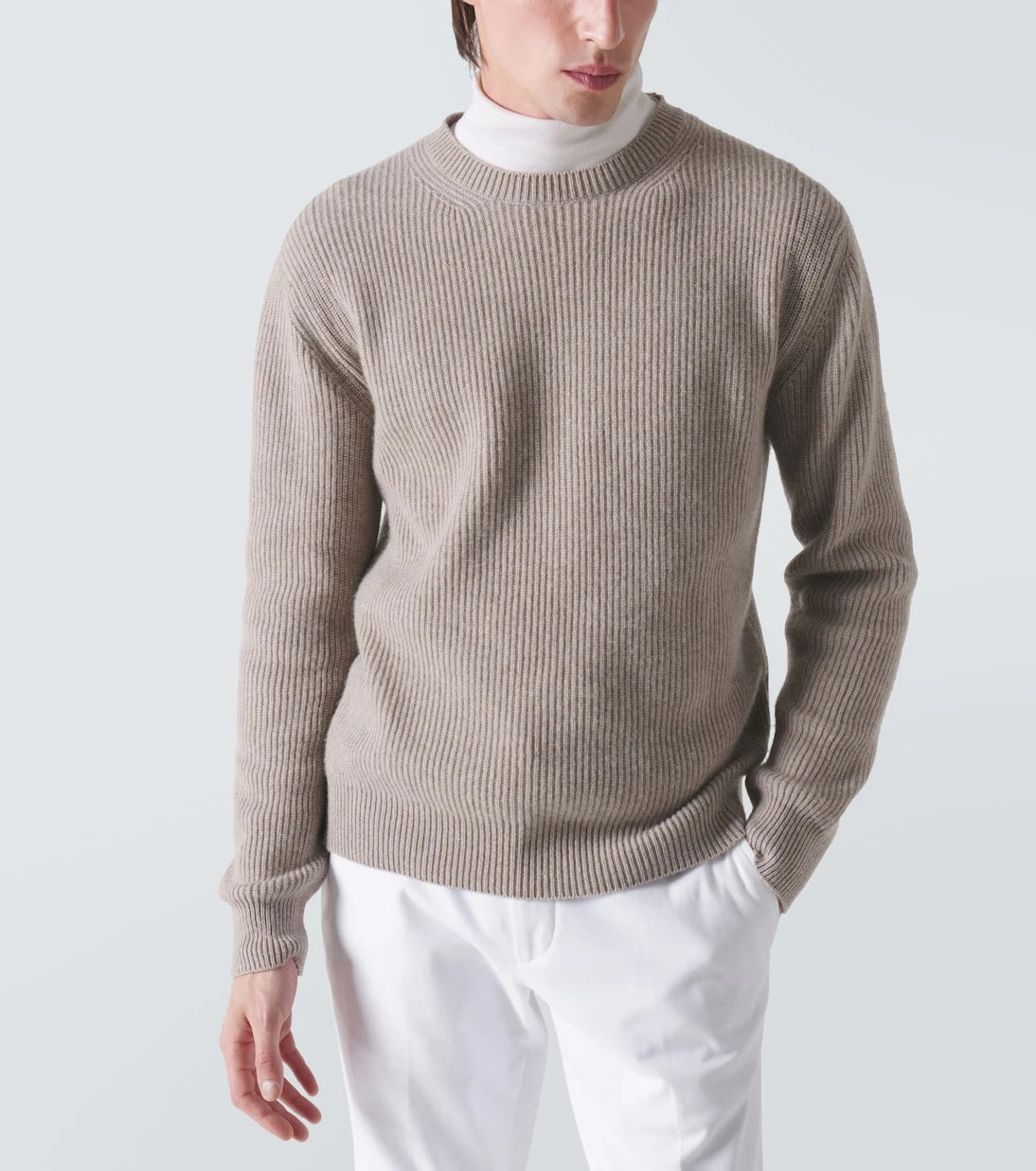 Zegna - كنزة صوف الكشمير المحبوكة والمضلعة