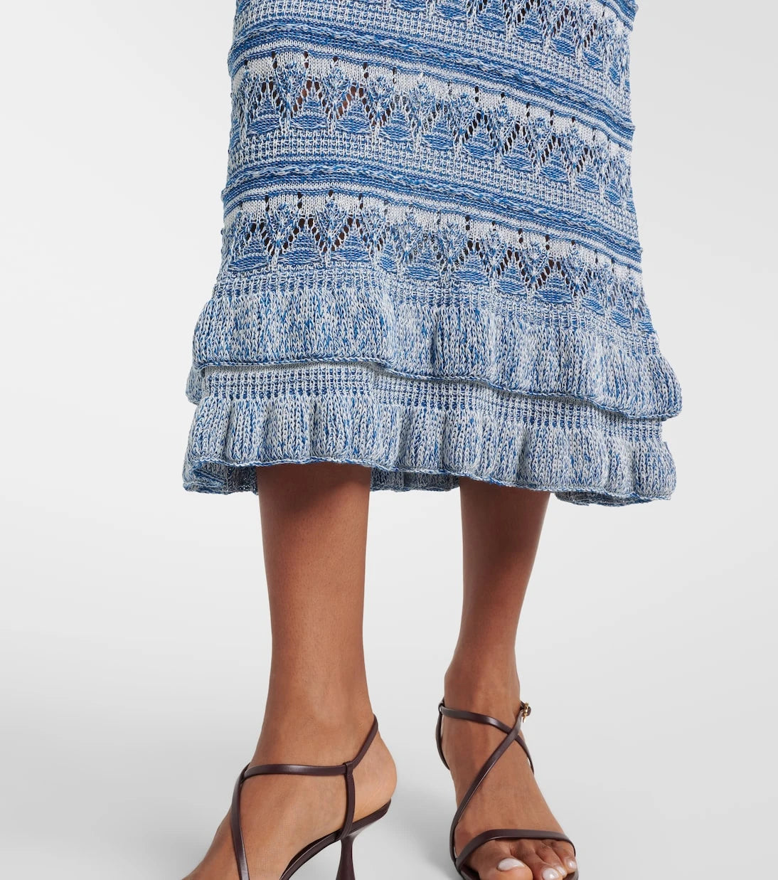 Etro - Crochet ruffled cotton midi skirt