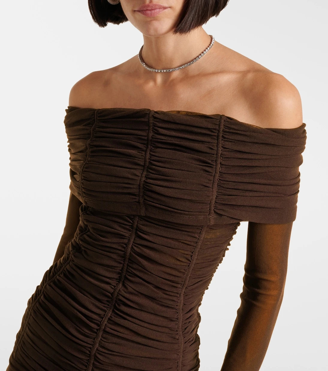 The Attico - Ruched off-shoulder jersey minidress