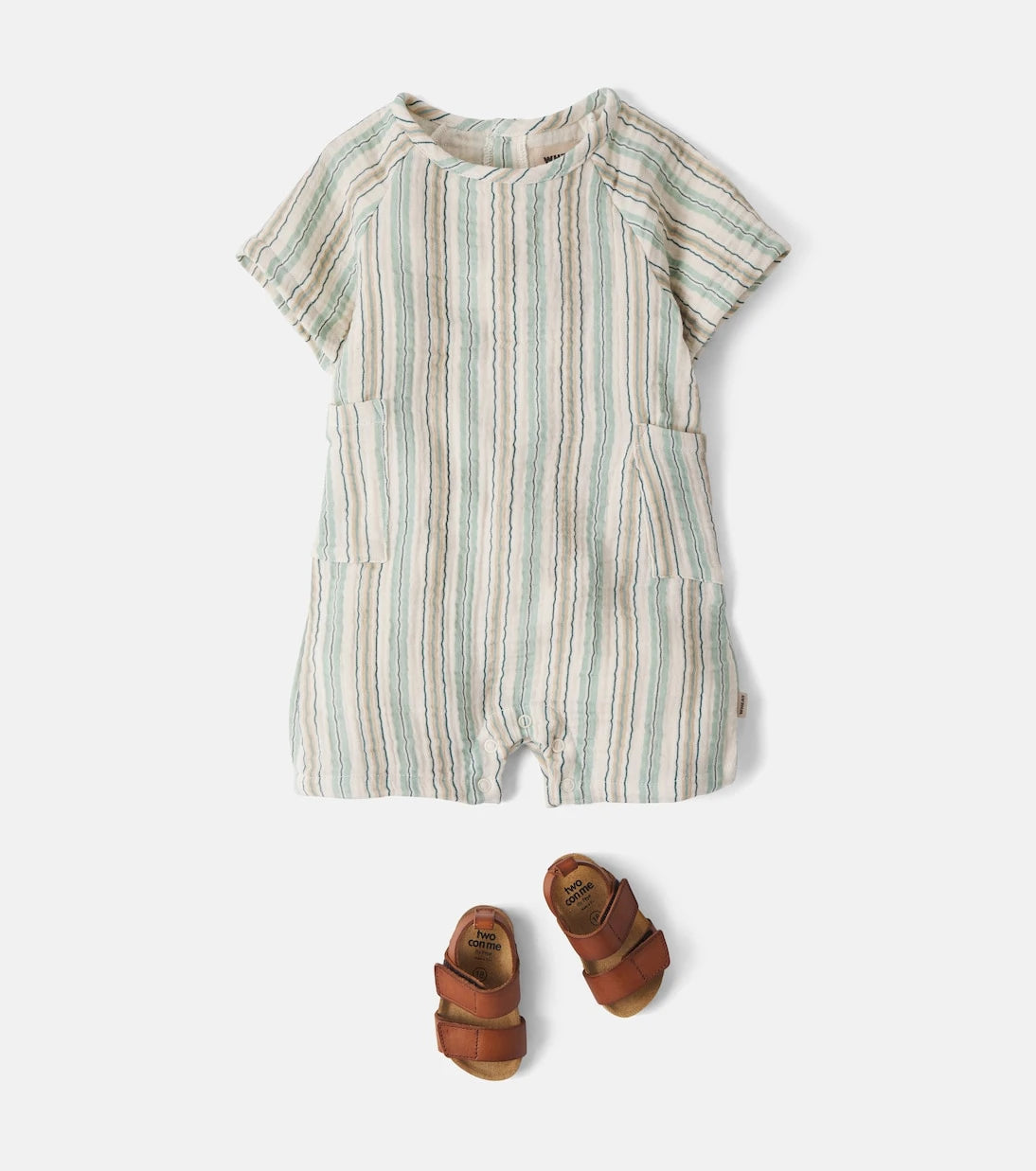 Wheat - Baby Edison striped cotton gauze playsuit