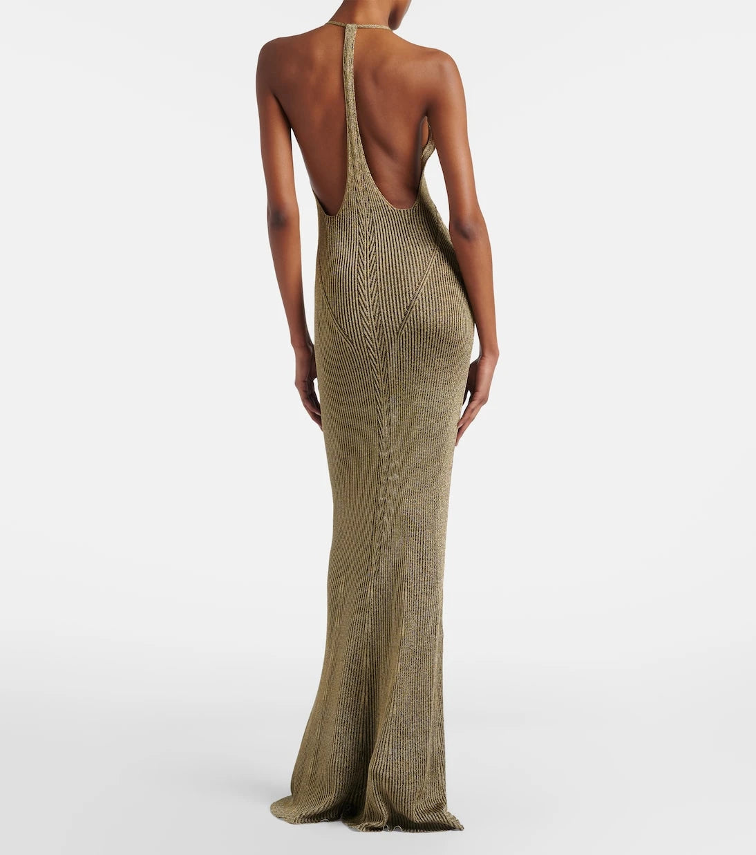 Roberto Cavalli - Ribbed-knit lamé maxi dress