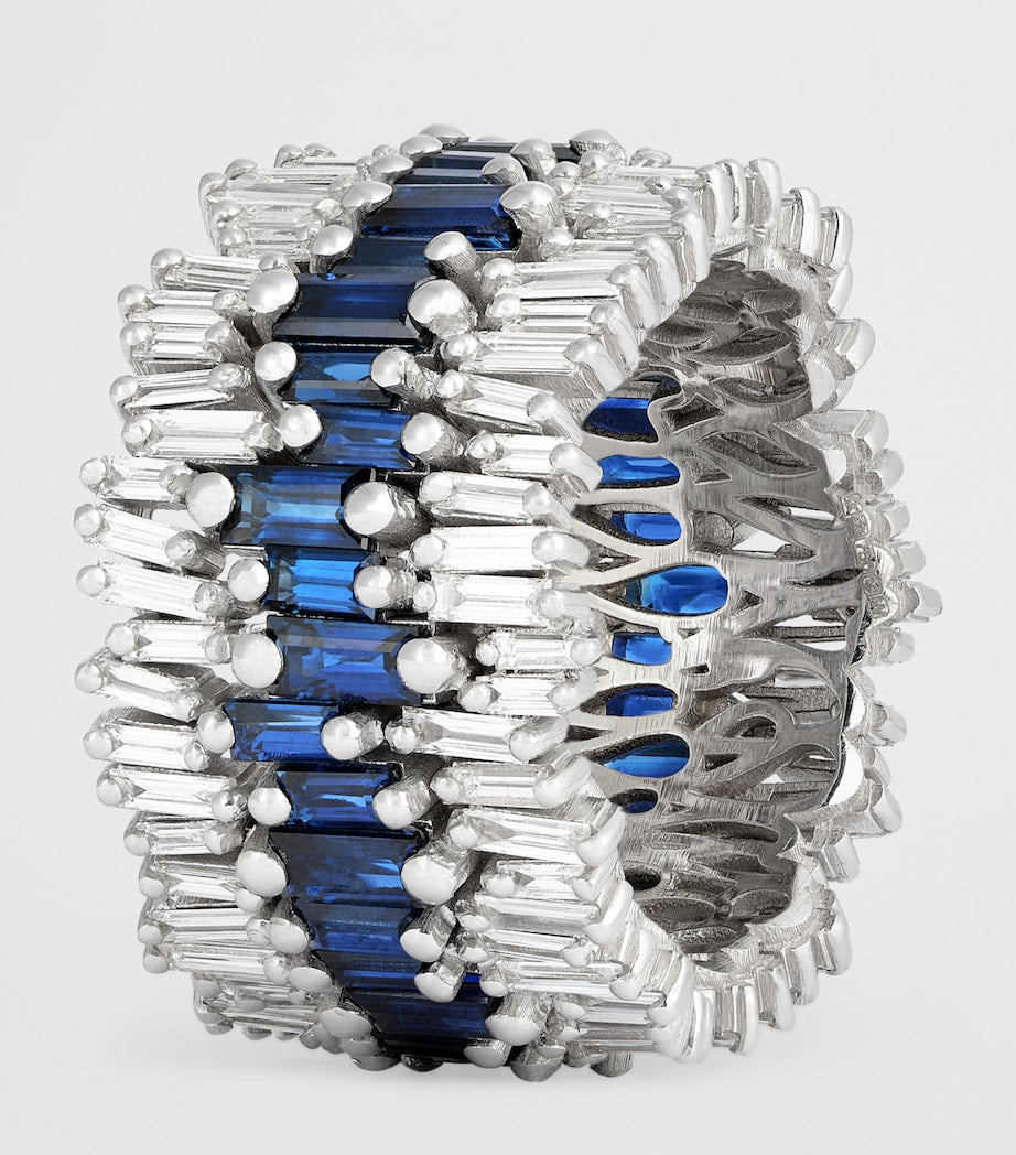 White Gold, Diamond and Sapphire One Of A Kind Ring (Size 6.75)