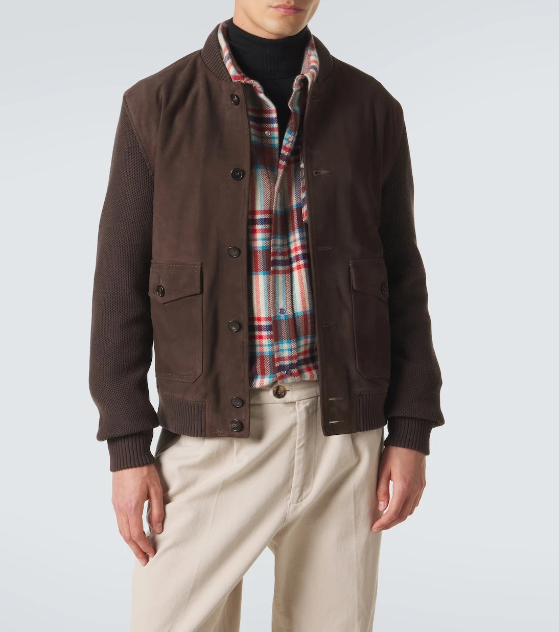 Slowear - Cotton-trimmed suede bomber jacket