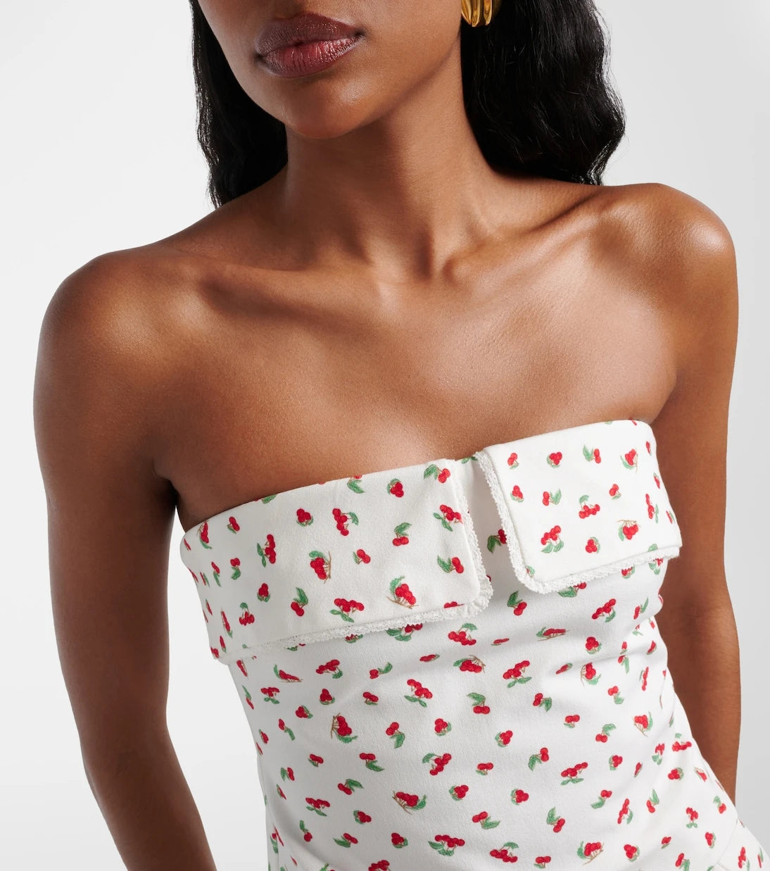 Posse - Ebony printed cotton-blend tube top