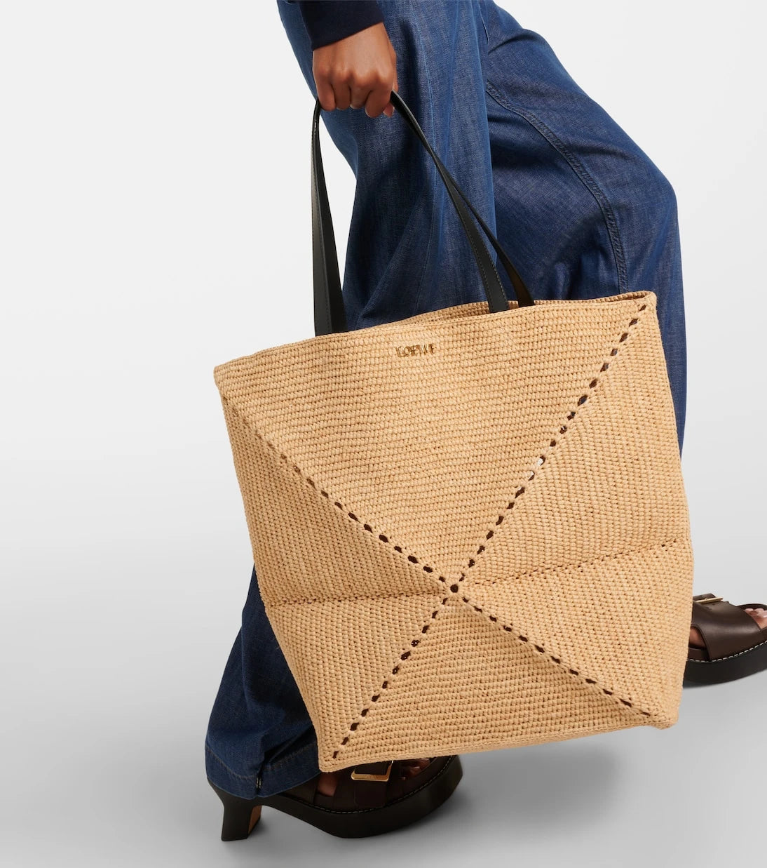 Loewe - Paula's Ibiza Puzzle Fold XL raffia tote bag