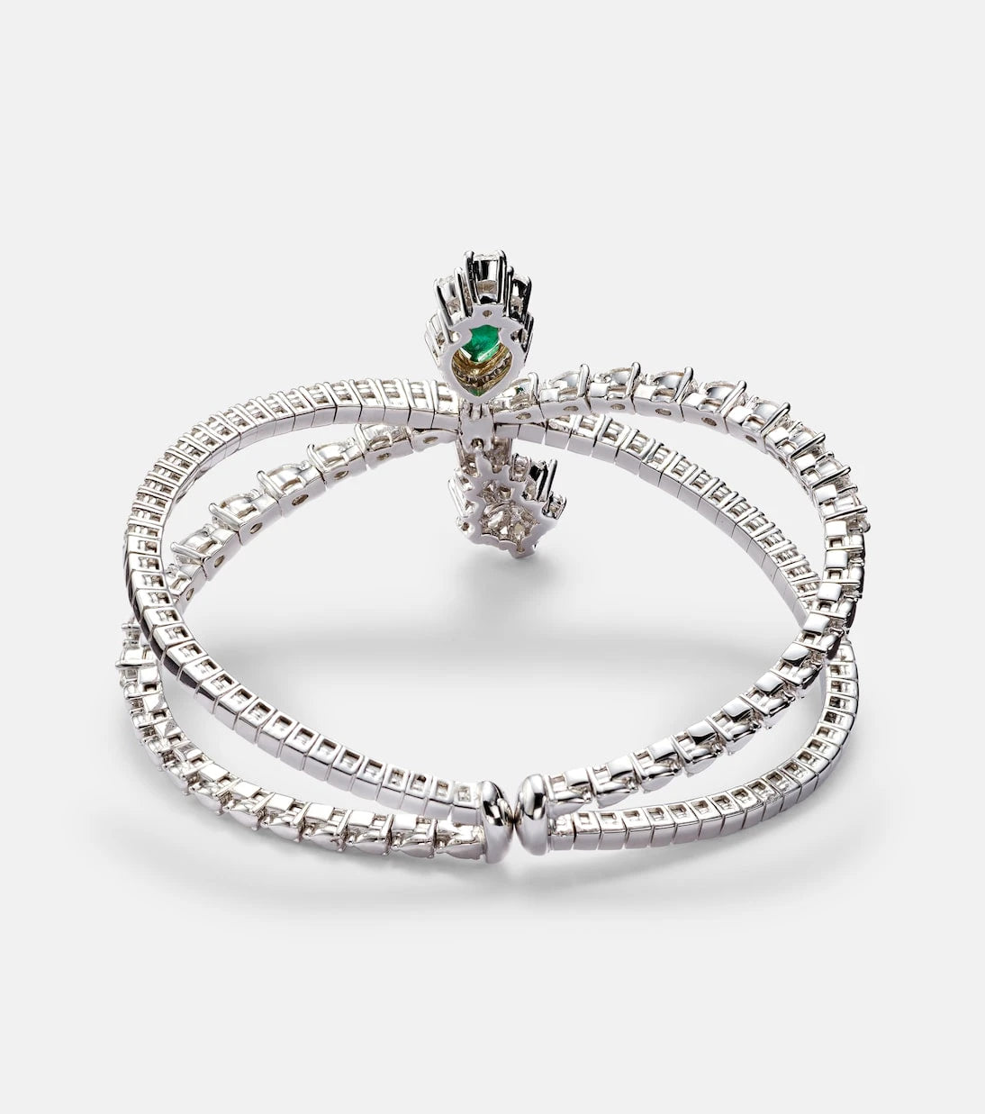 Yeprem - Reign Supreme 18kt white gold bangle with diamonds and emerald