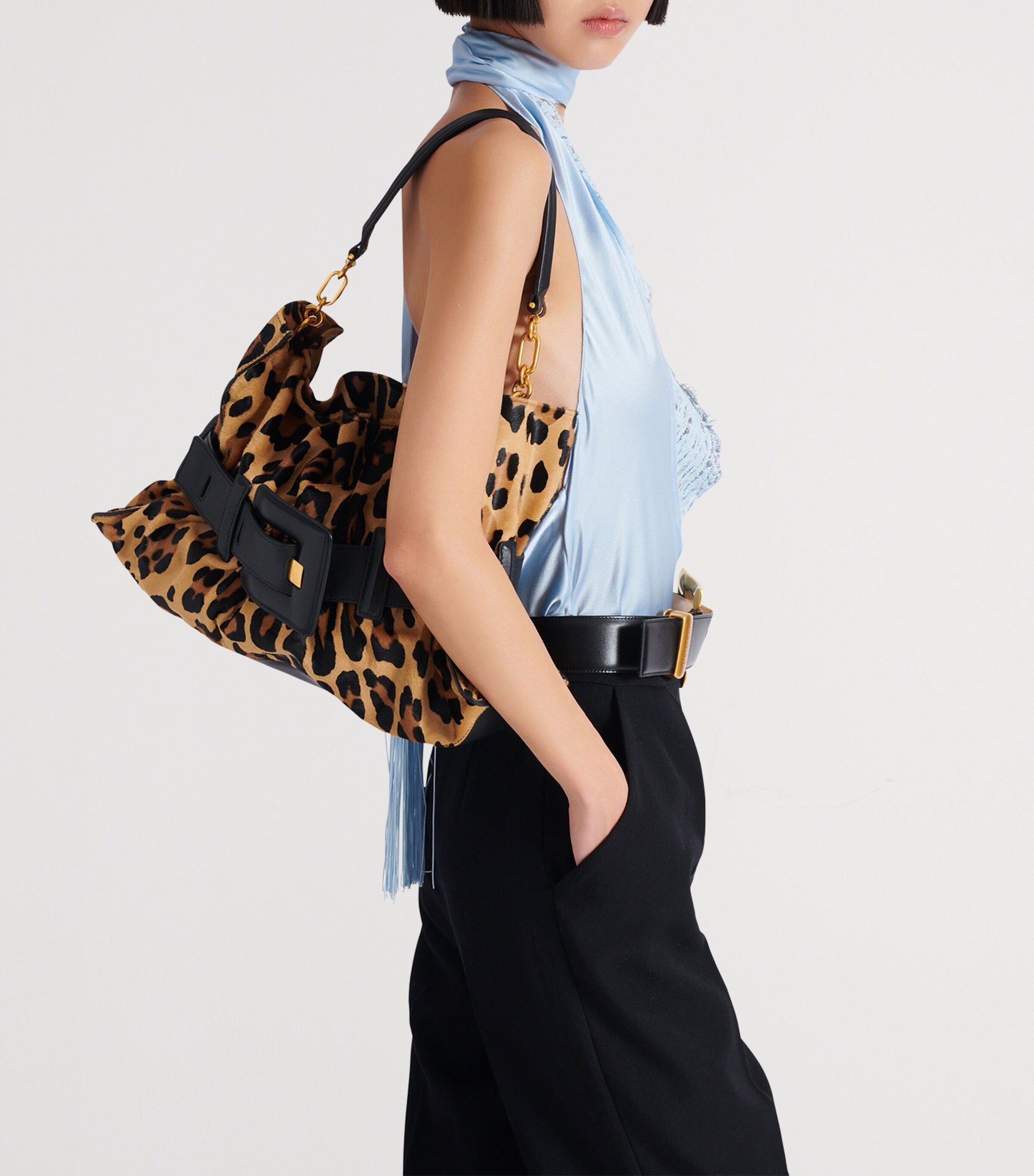 Medium Leopard Anthem Shoulder Bag WKS MULTI/ NOIR