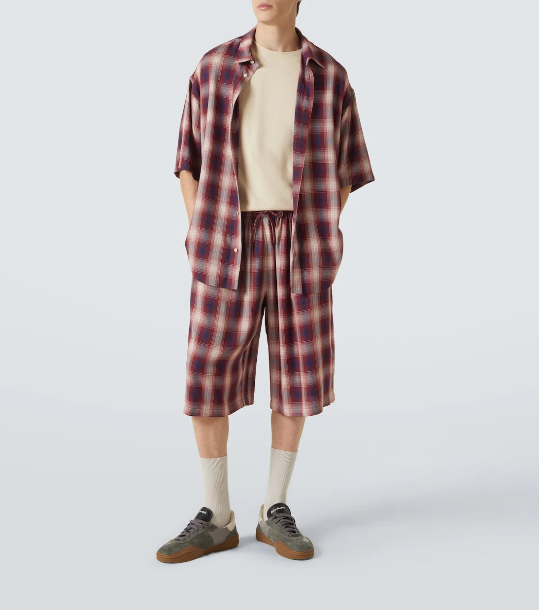 Acne Studios - قميص كبير الحجم ومطبع بالمربعات
