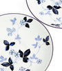 Set of 2 Wild Strawberry Inky Blue Teacups and Saucers