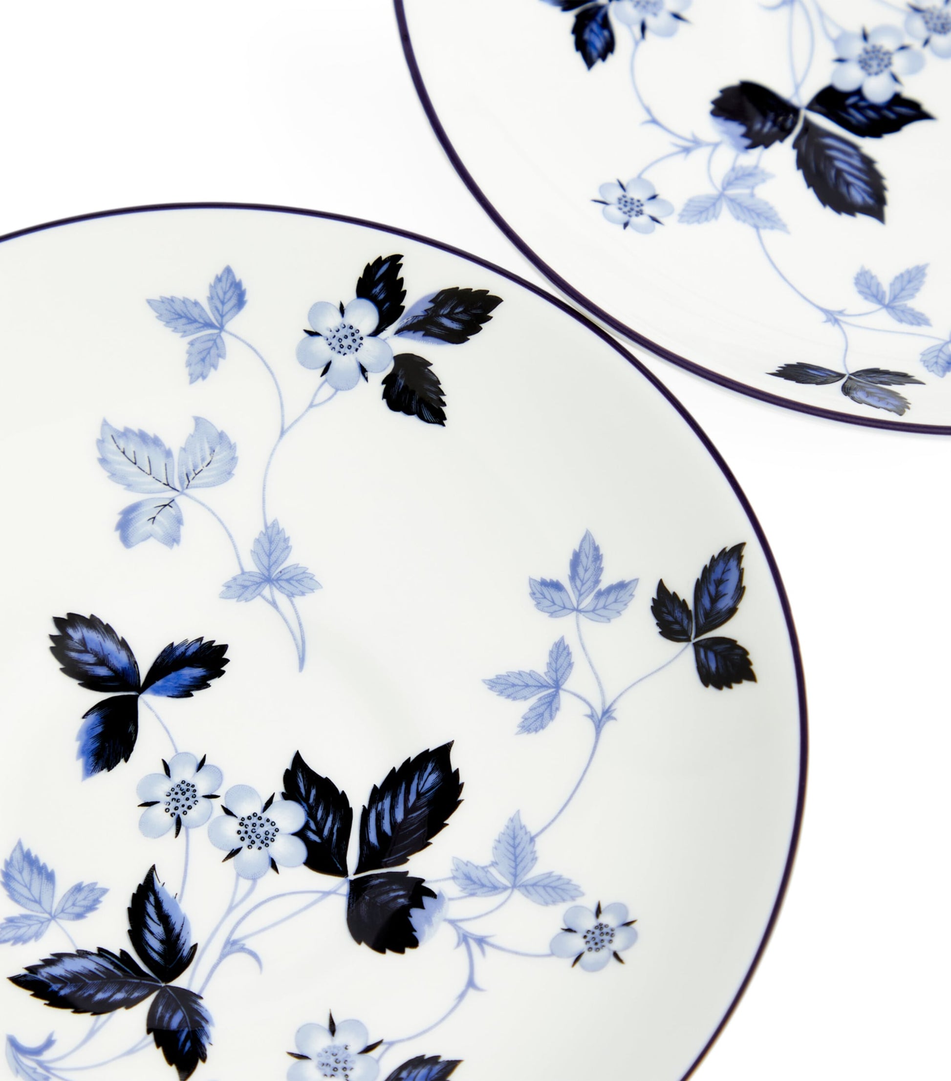 Set of 2 Wild Strawberry Inky Blue Teacups and Saucers