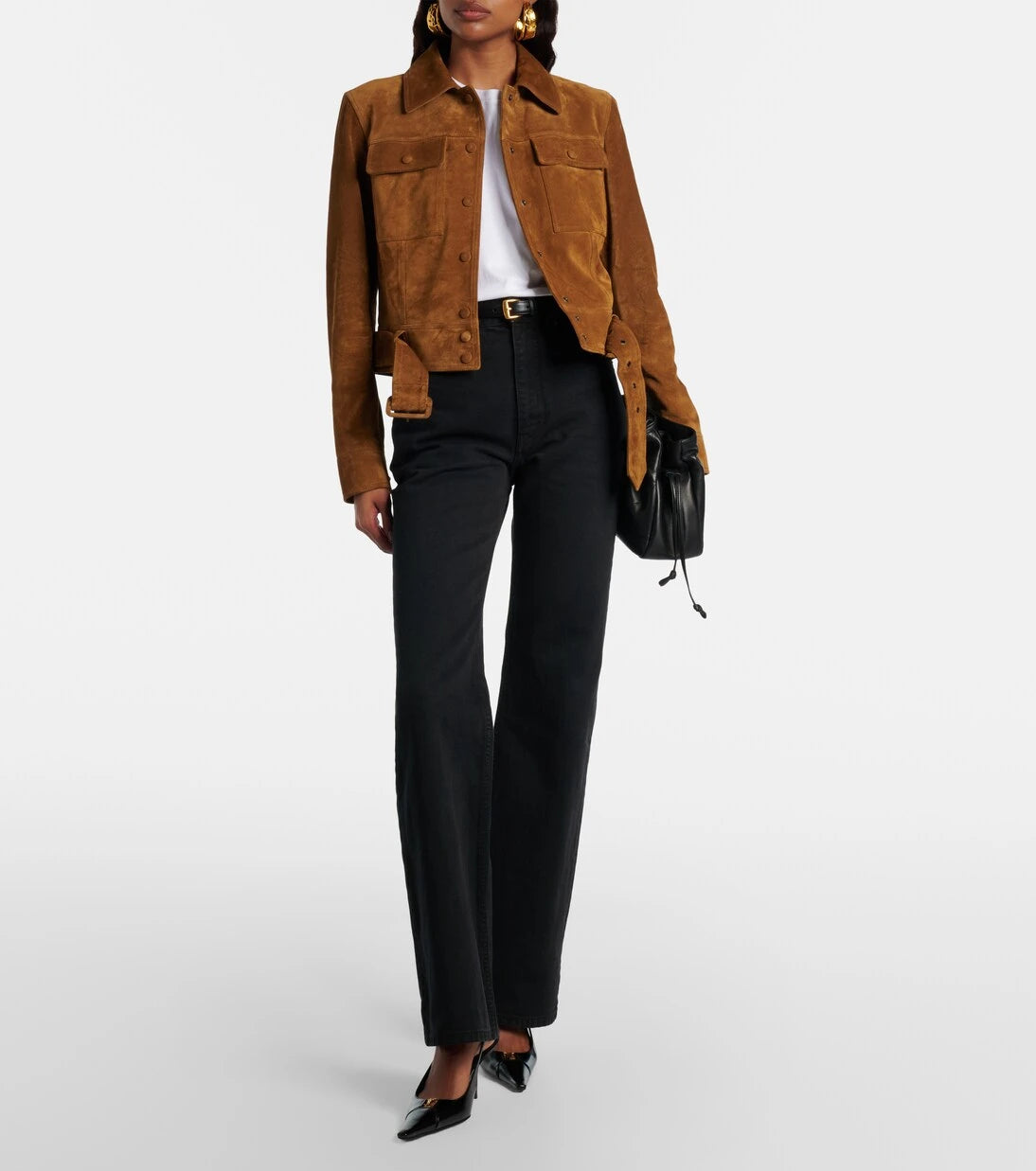 Saint Laurent - Belted cropped suede jacket