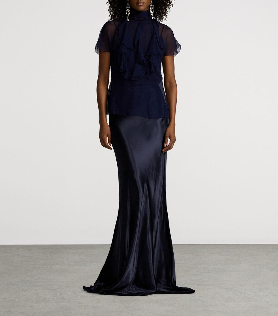 Ralph Lauren Collection Navy Satin Masina Maxi Skirt
