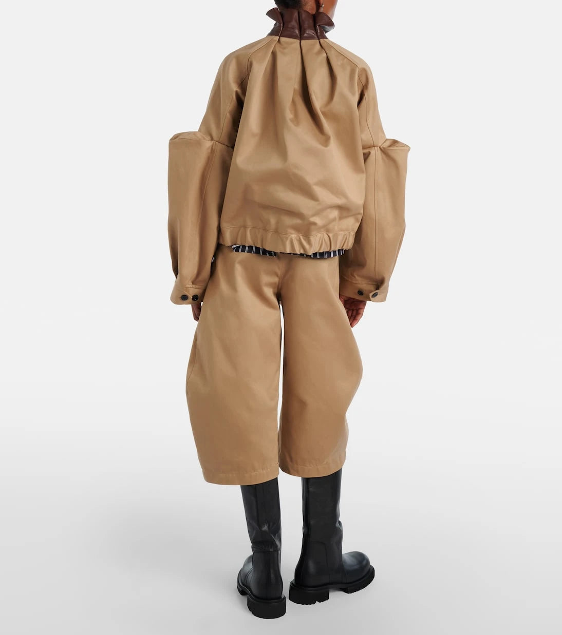 Sacai - Belted cropped cotton barrel-leg pants