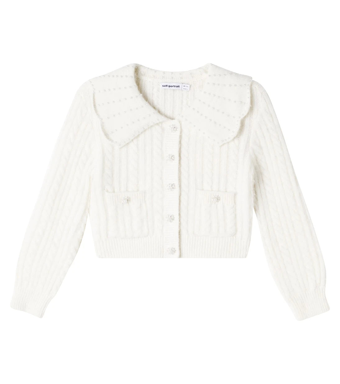 Self-Portrait Kids - Embellished cable-knit cardigan