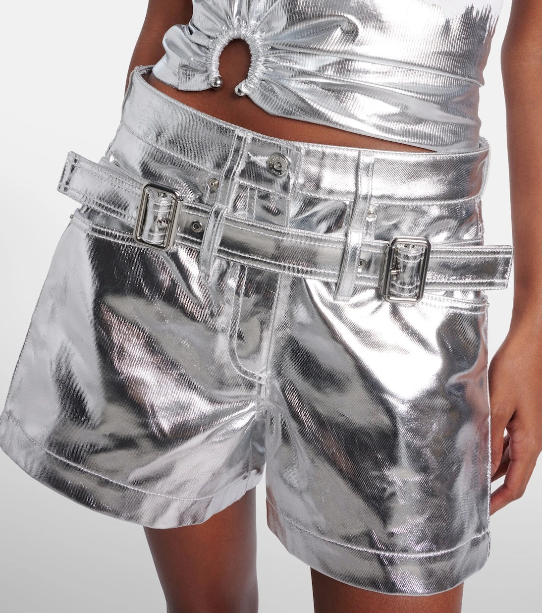 Rabanne - Metallic cotton high-rise shorts