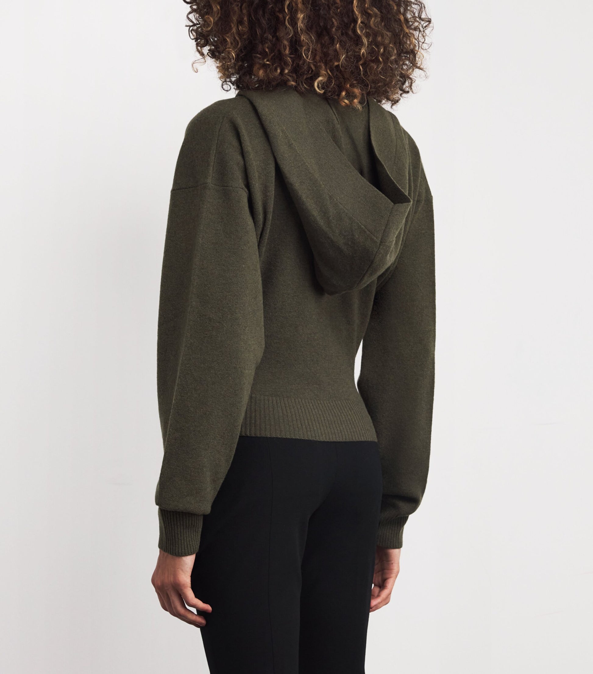 Green Wool Long-Sleeve Cropped Hoodie
