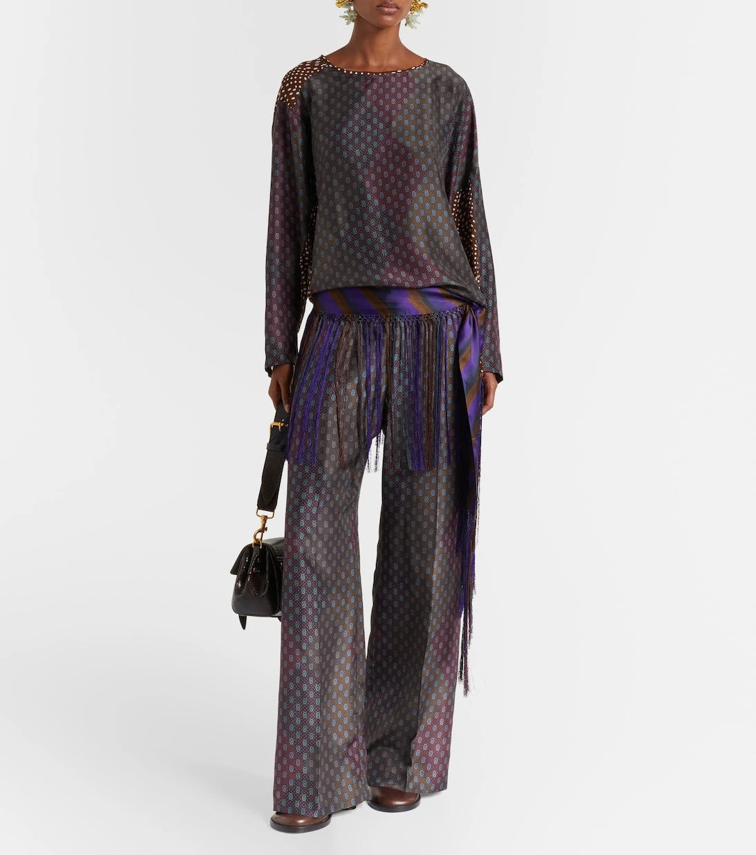 Dries Van Noten - Printed silk satin straight pants
