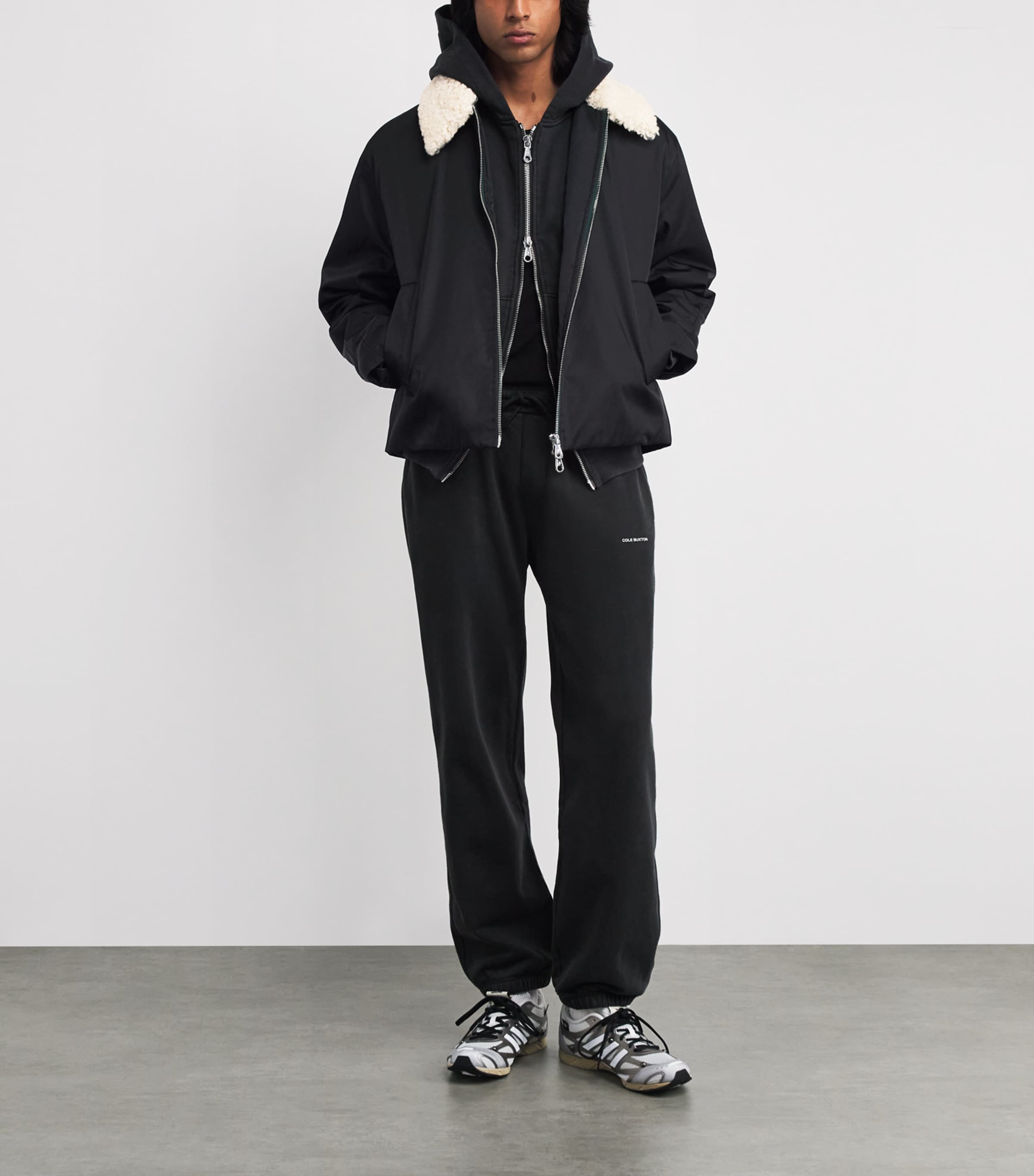 Black Faux Fur-Collar Bomber Jacket