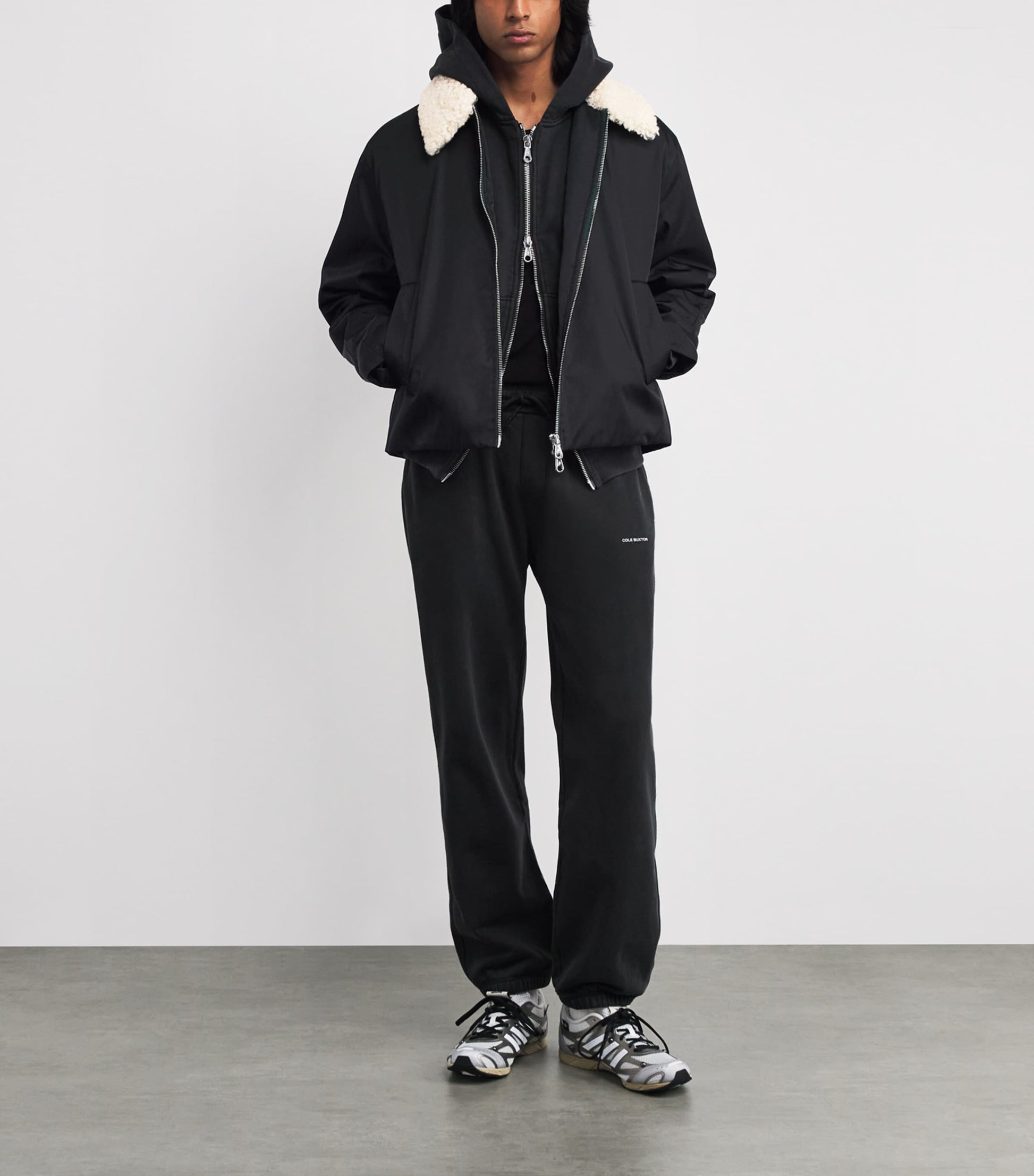 Black Faux Fur-Collar Bomber Jacket