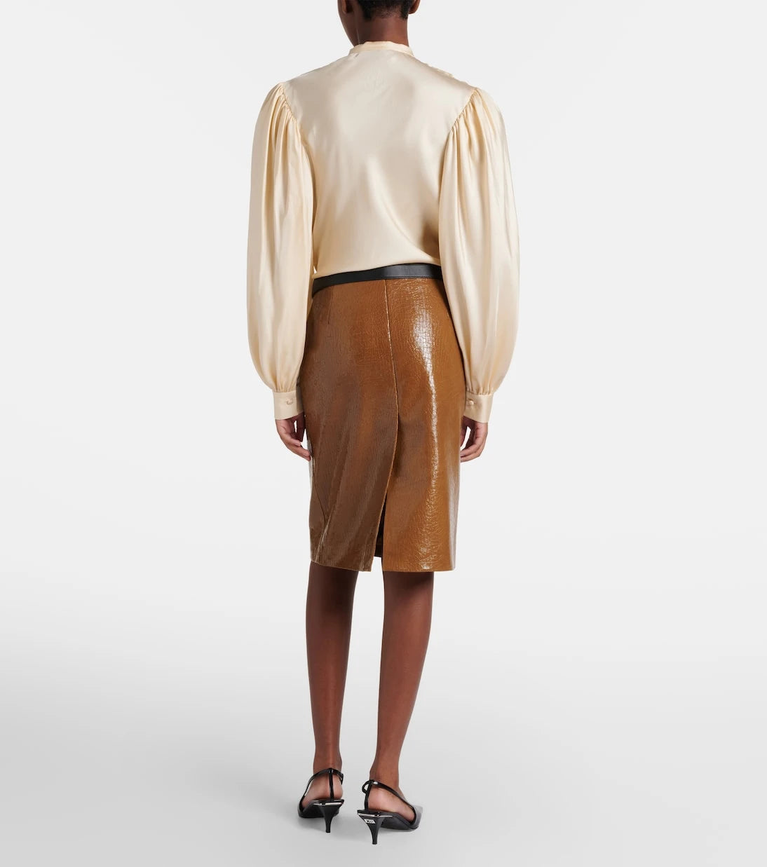 Gucci - Embossed leather pencil skirt