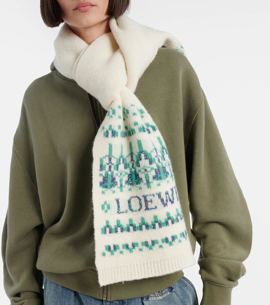 Loewe - Logo sequined wool-blend jacquard scarf