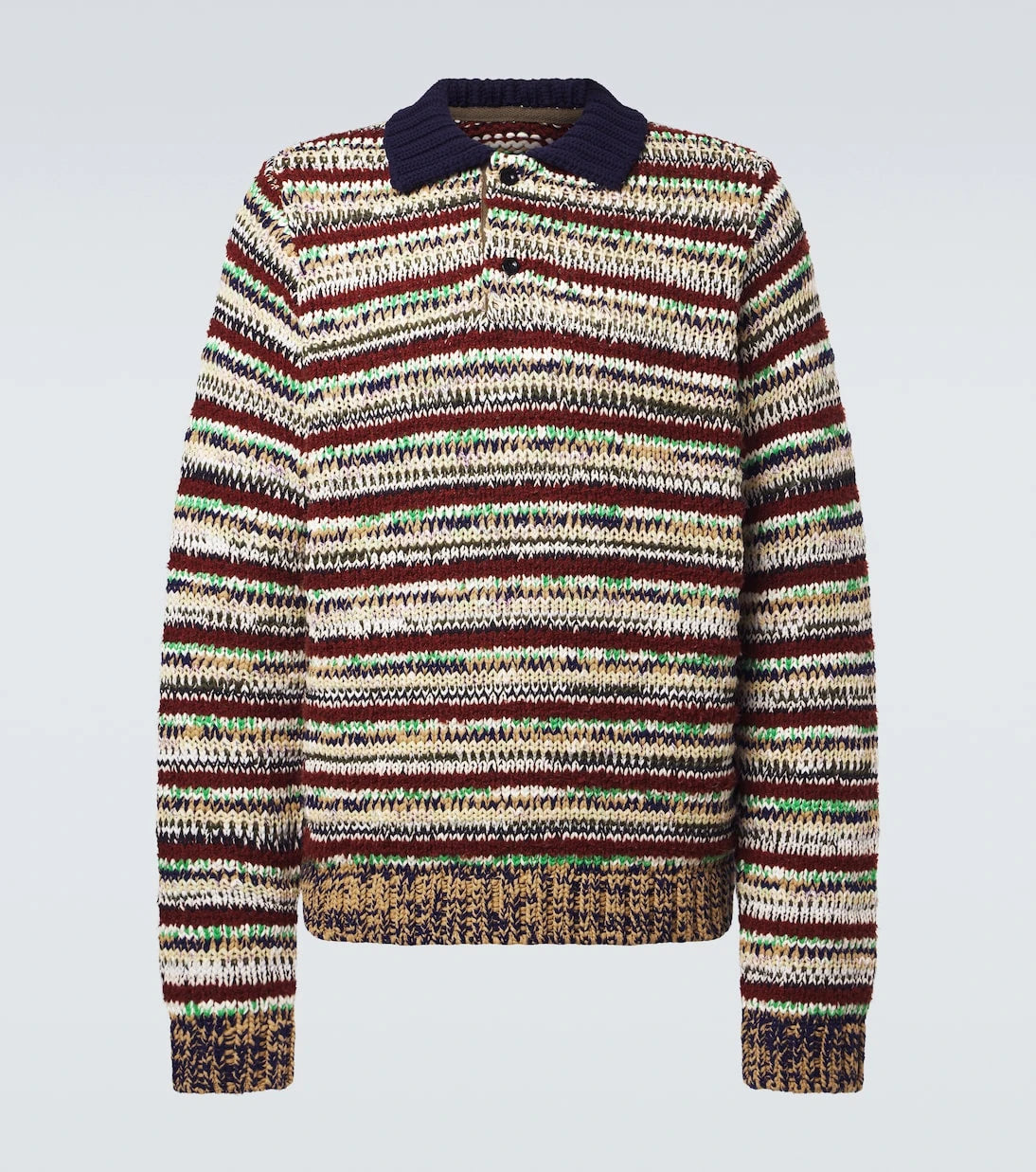 Sacai - Striped cotton-blend polo sweater