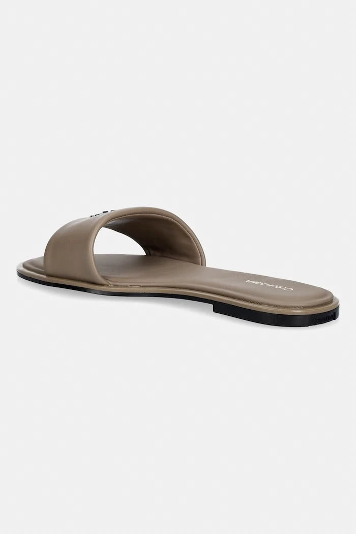 Calvin Klein Kadın Deri Terlik ROUND FLAT SNDL LTH BAR HW 2