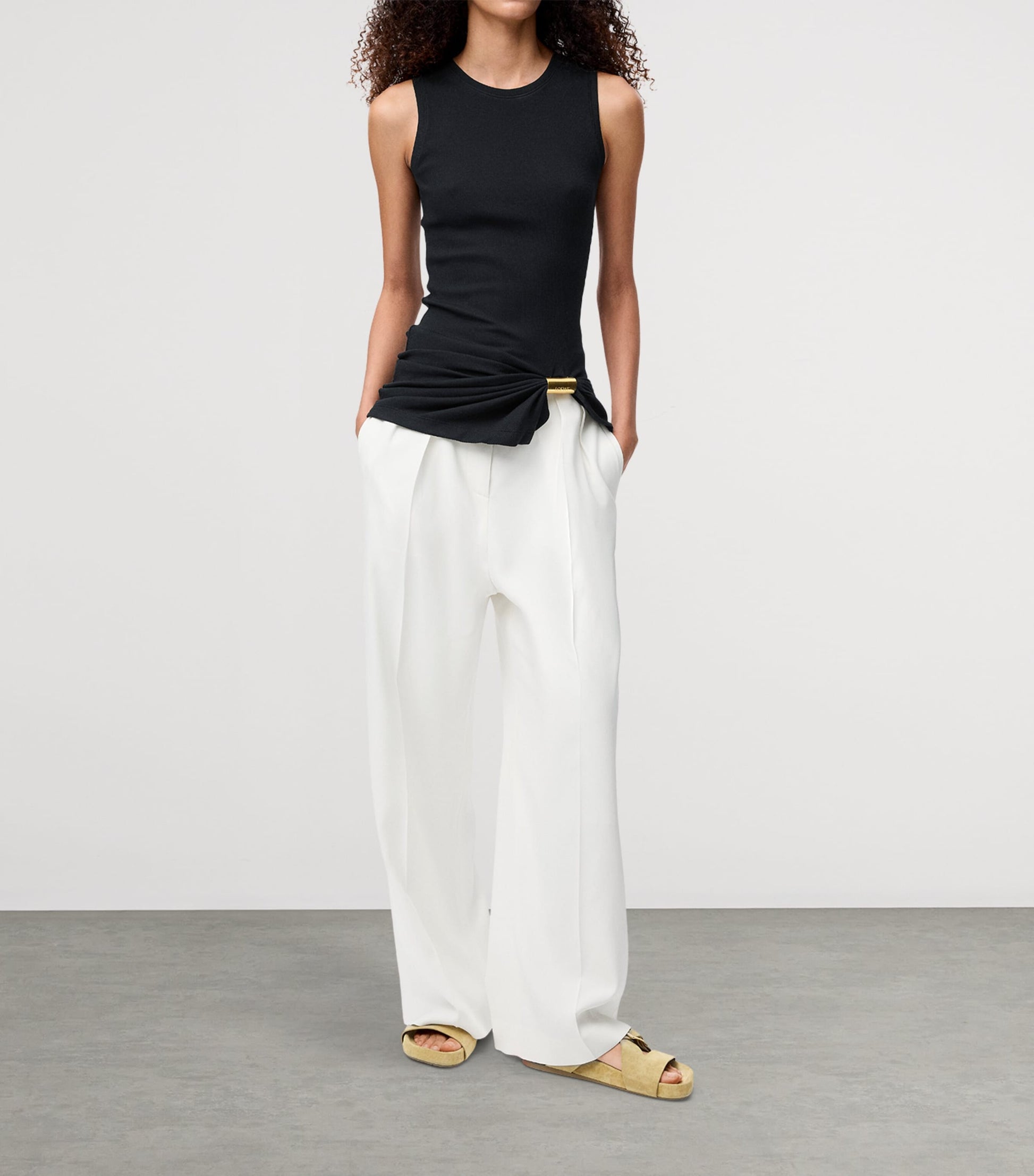 LOEWE Black Cotton Draped Tank Top
