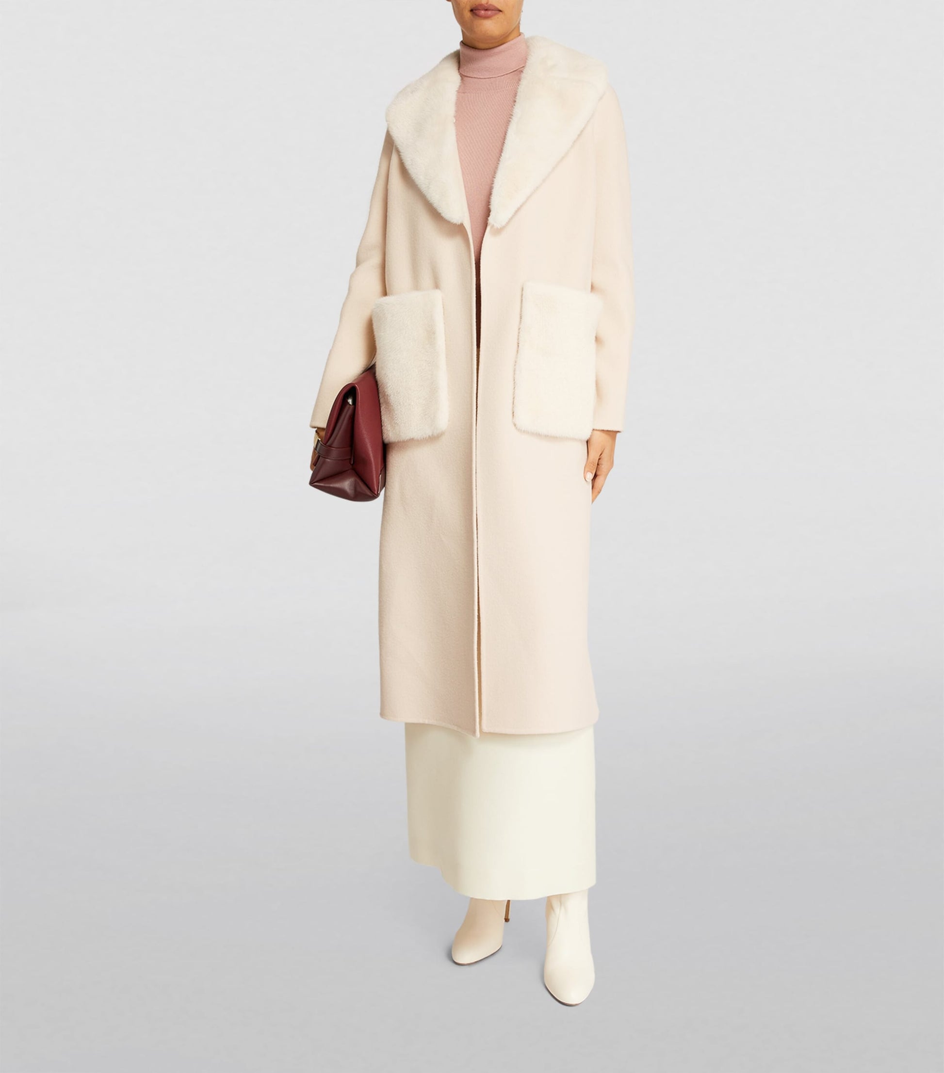 Yves Salomon Beige Cashmere-Wool Fox Fur-Trim Coat