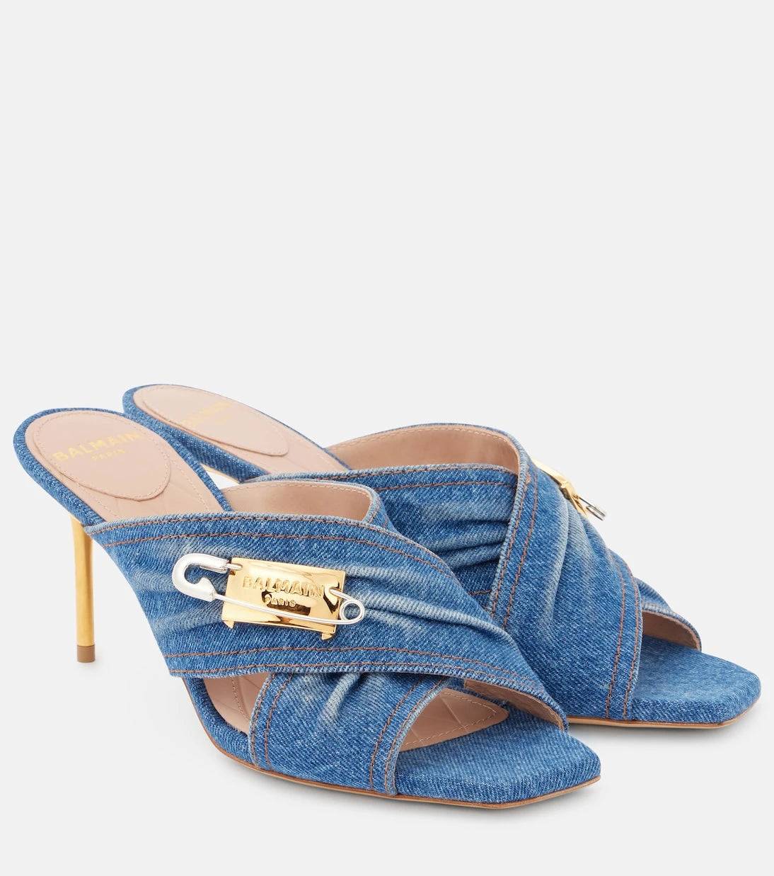 Balmain - 75 embellished denim mules