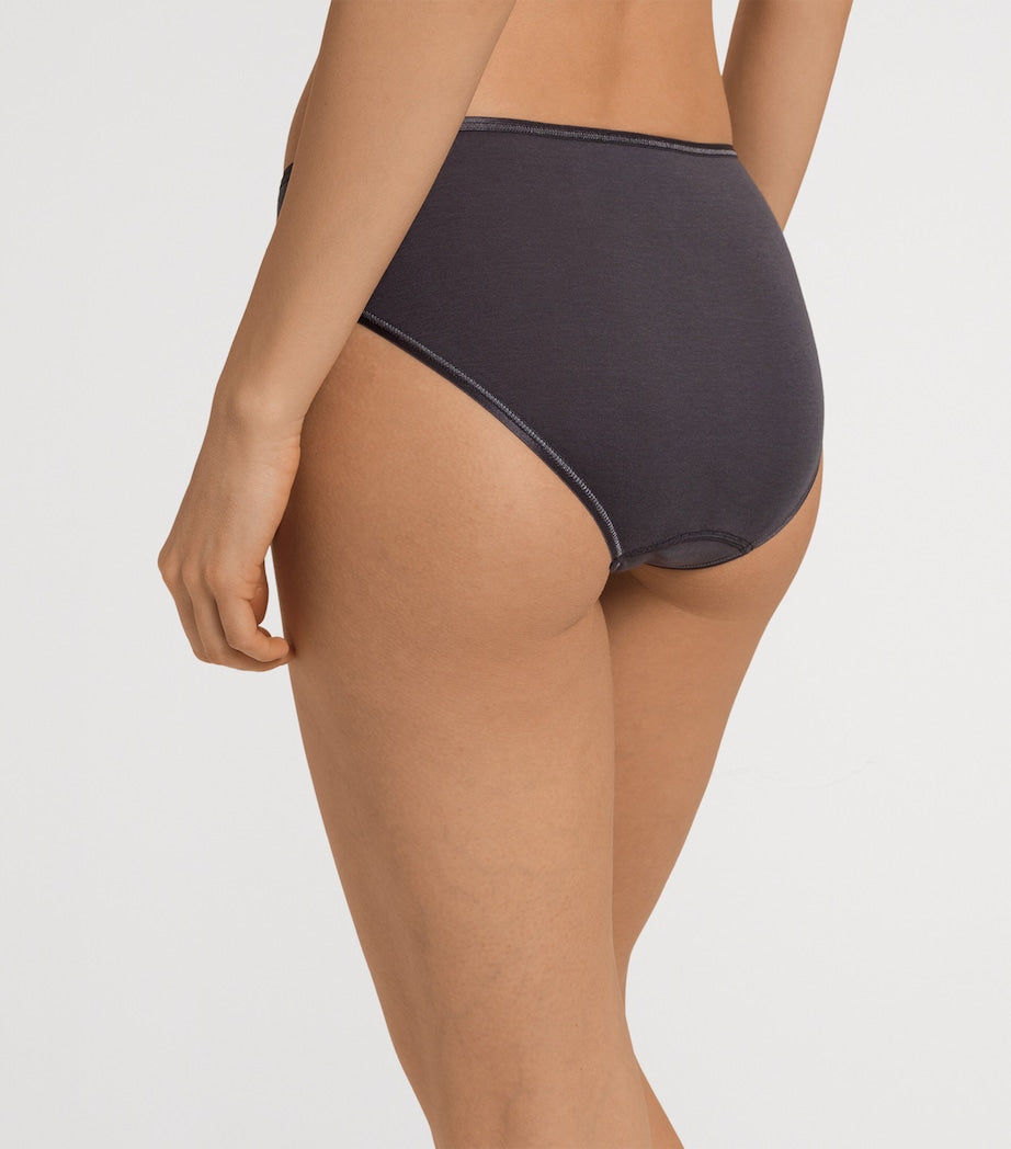 Hanro Black Cotton Seamless Midi Briefs