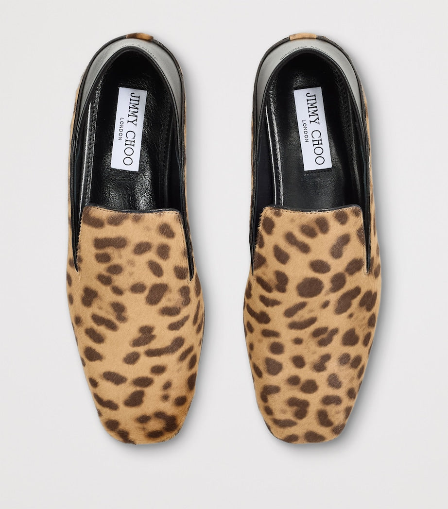 Jimmy Choo Neutral Eliot Calf Leather Leopard Print Slippers
