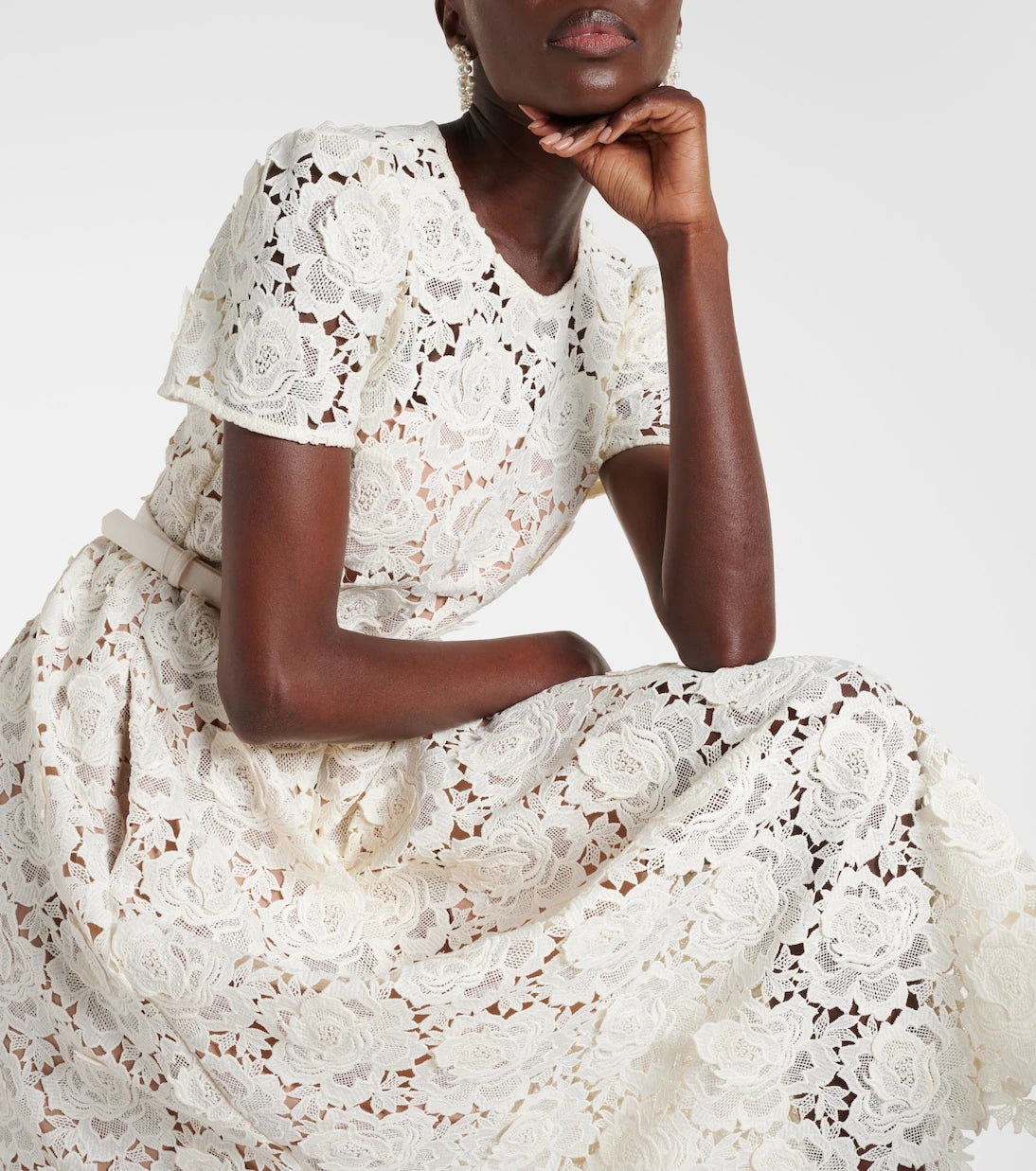 Self-Portrait - Floral lace midi dress