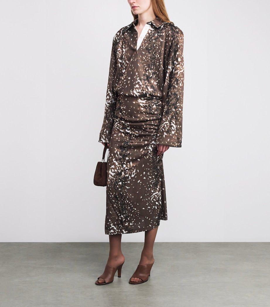 Tory Burch Brown Fawn Print Maxi Dress