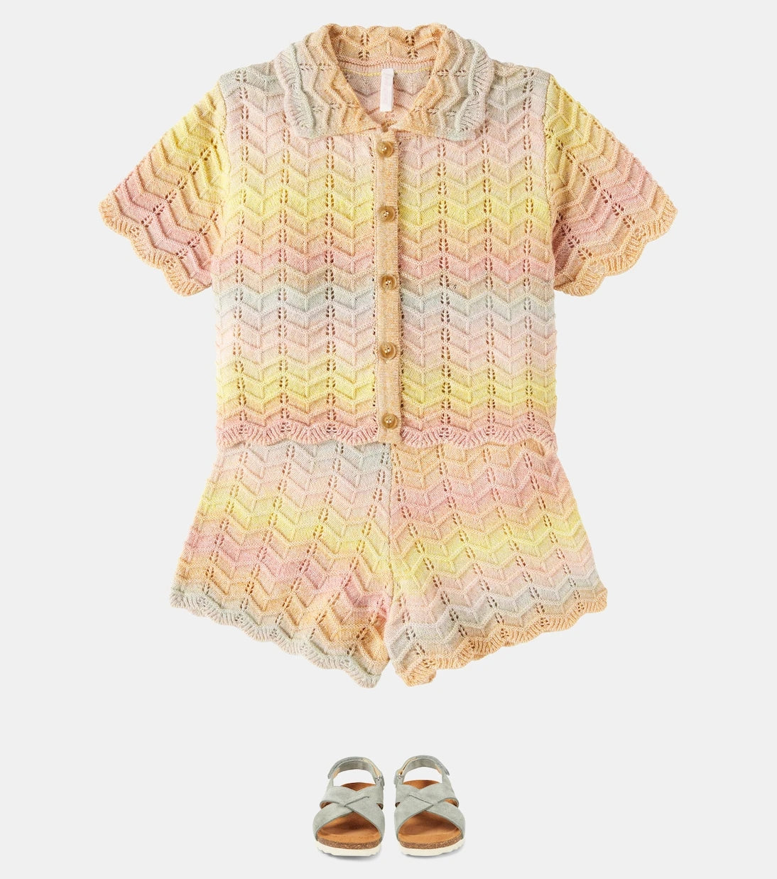 Zimmermann Kids - Tallow chevron cotton-blend shorts