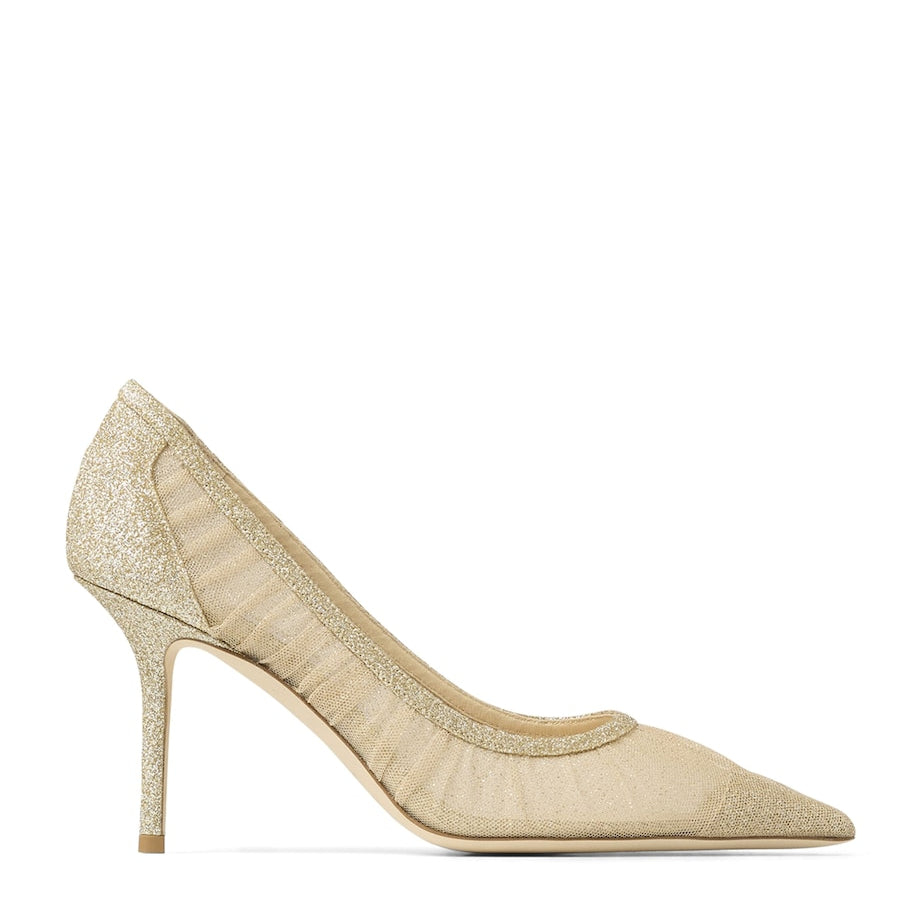 Jimmy Choo Gold Love 85 Mesh Glitter Pumps