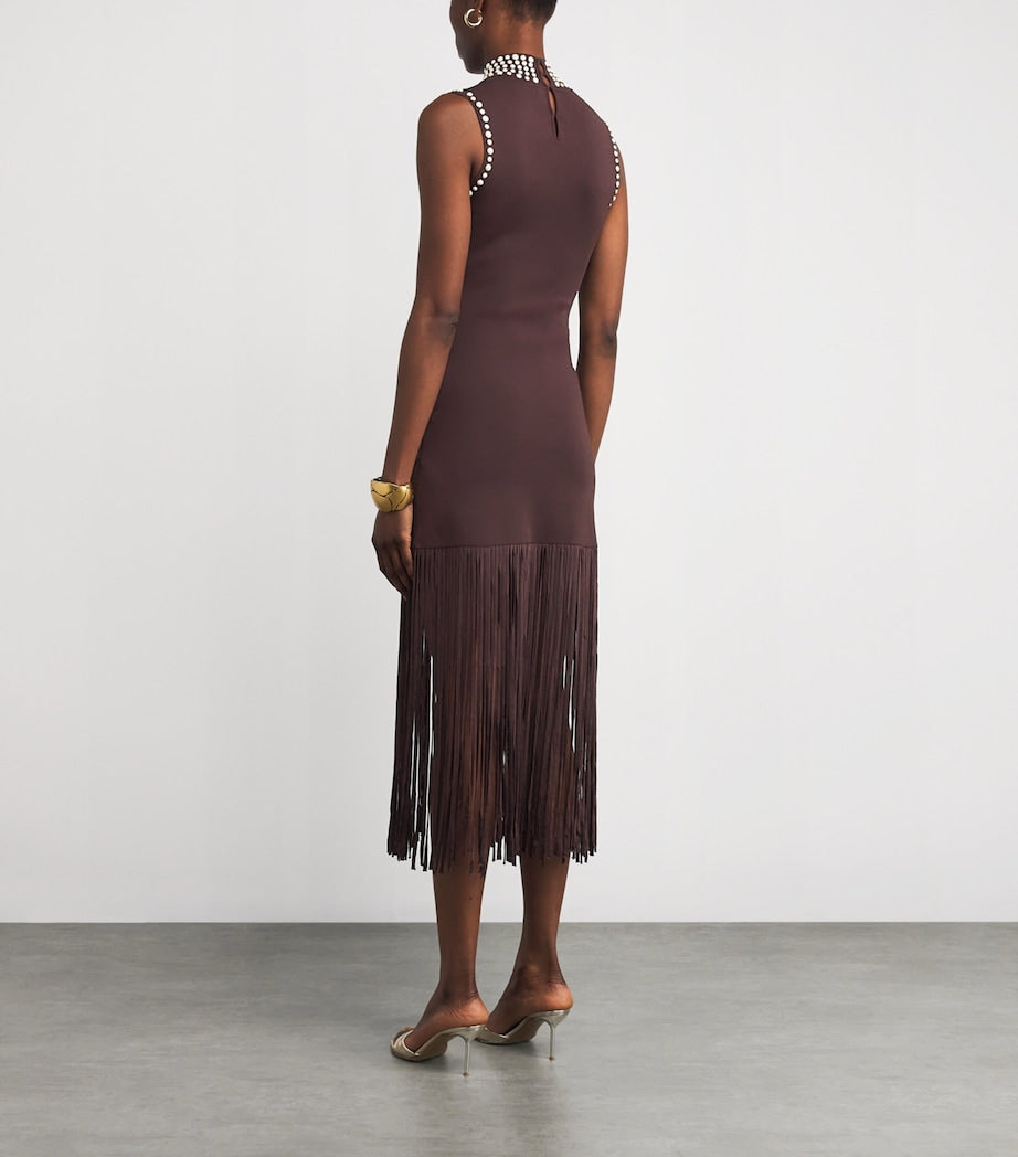 Embellished Fringe Midi Dress BROWN