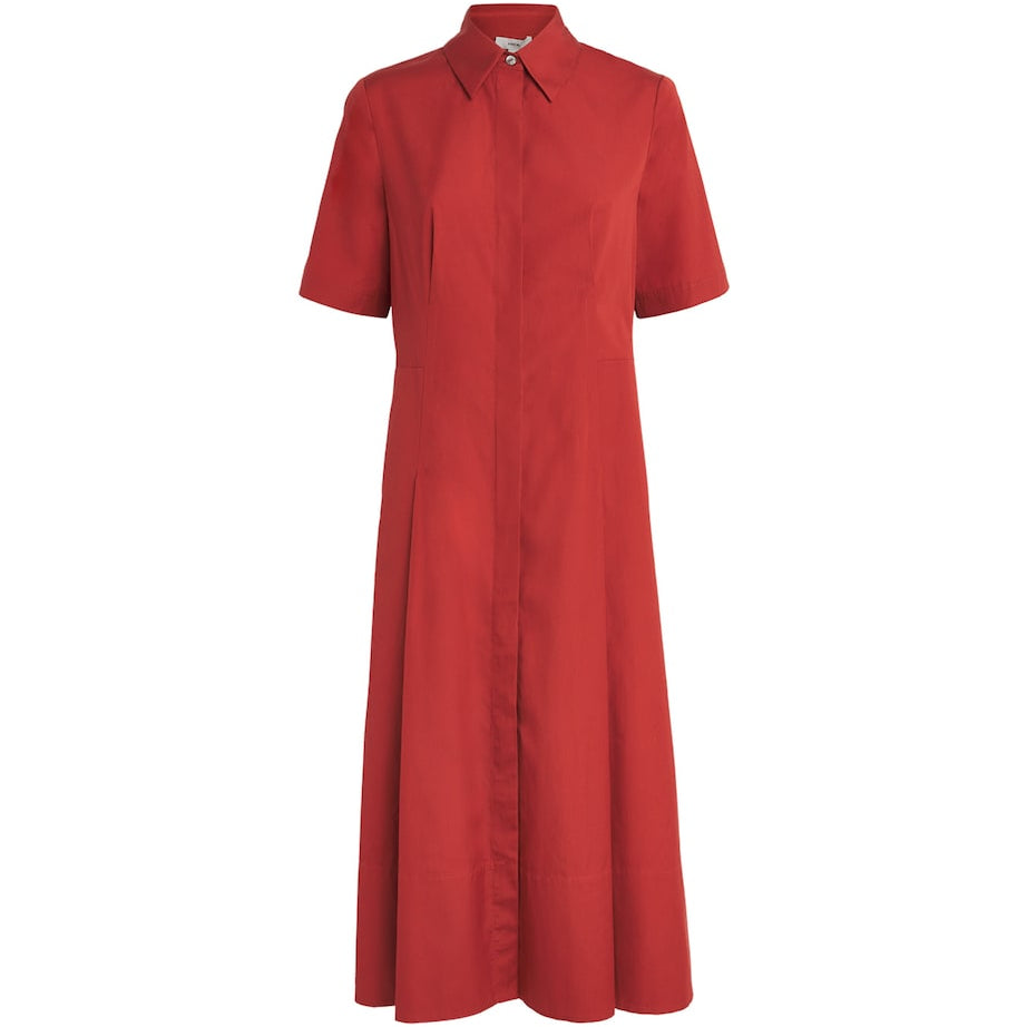 Vince Red Cotton Shirt Midi Dress