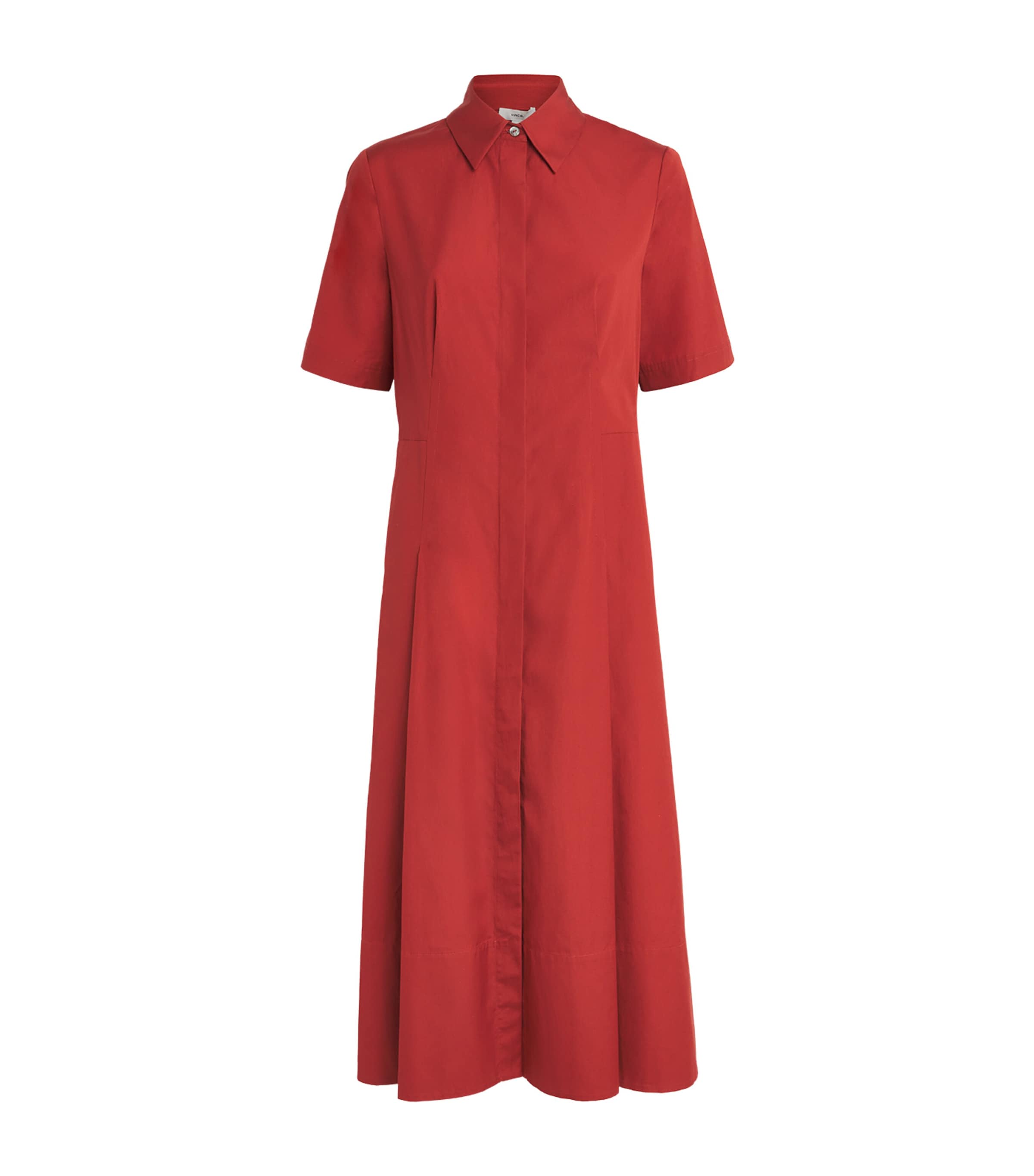 Red Cotton Shirt Midi Dress
