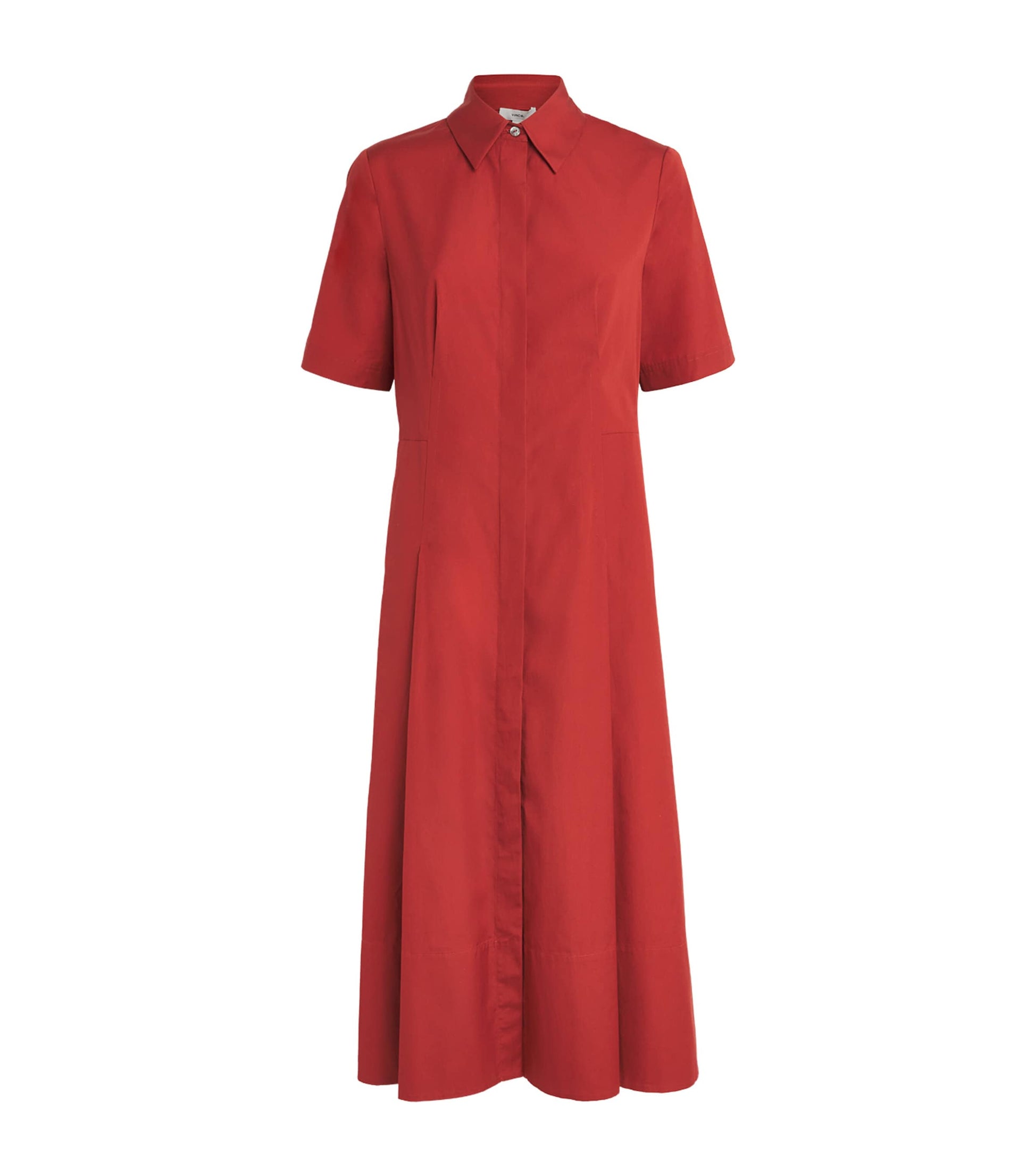 Red Cotton Shirt Midi Dress