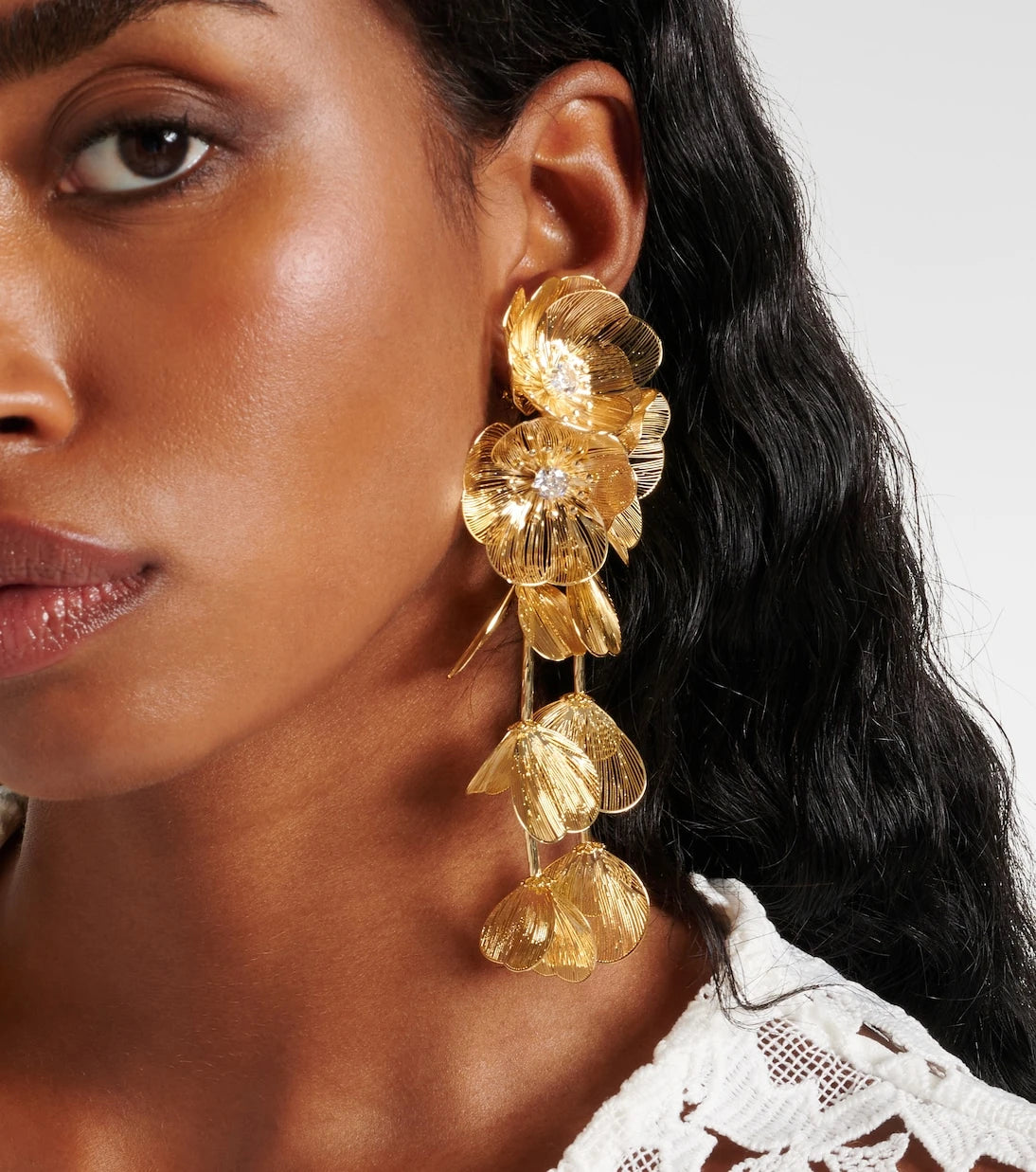 Self-Portrait - Embellished gold-plated clip-on earrings