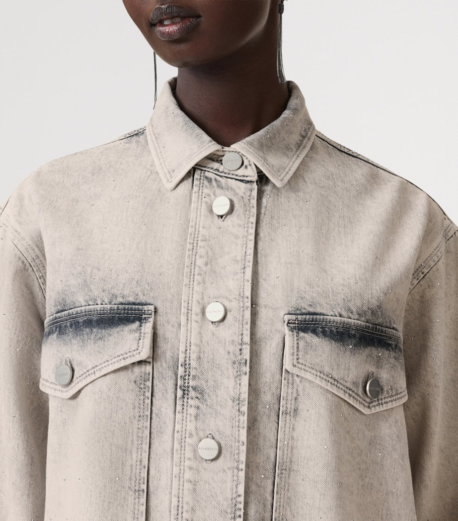 AllSaints Grey Organic Denim Faye Mini Shirt Dress