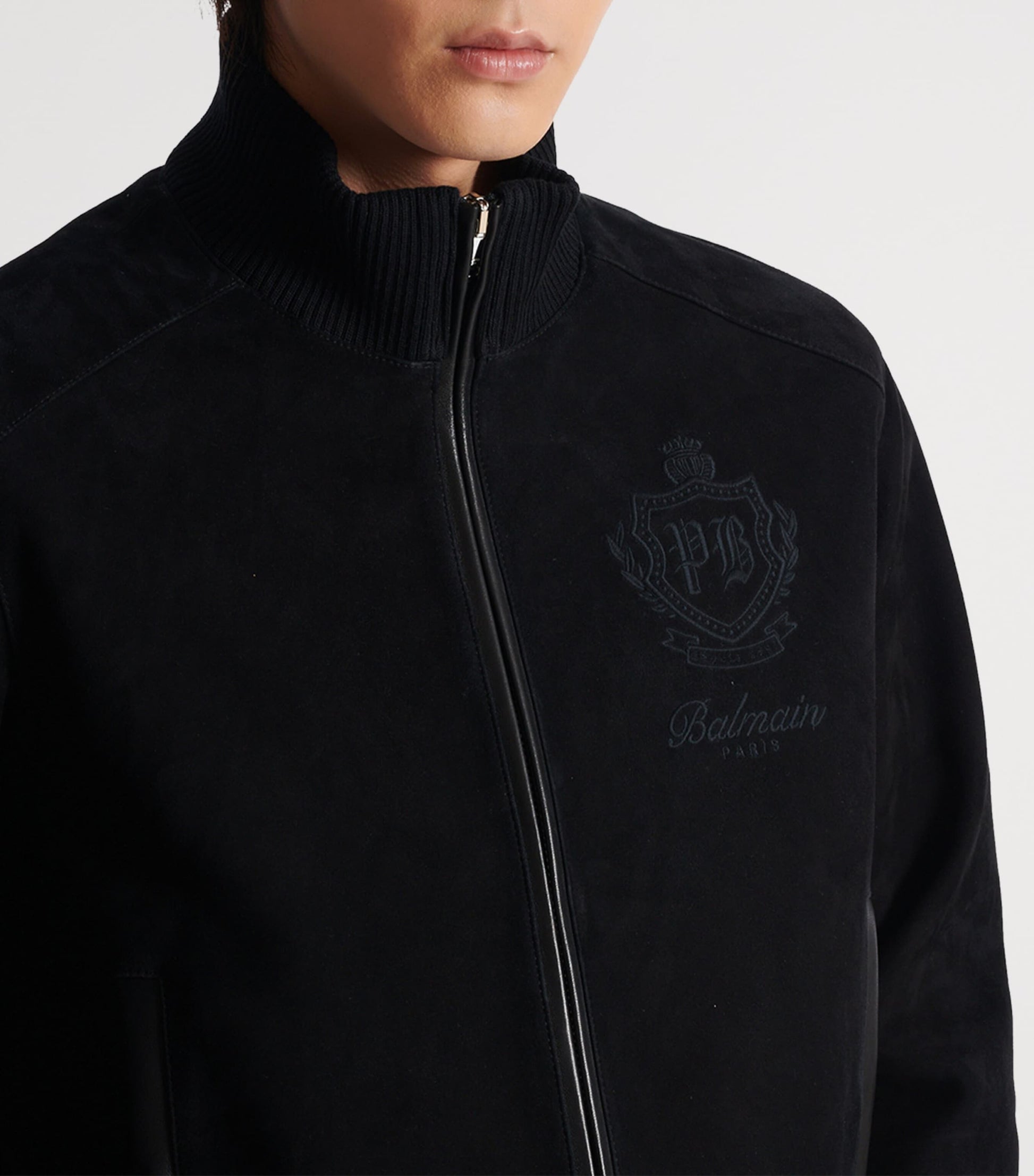 Black Suede College Emblem Jacket