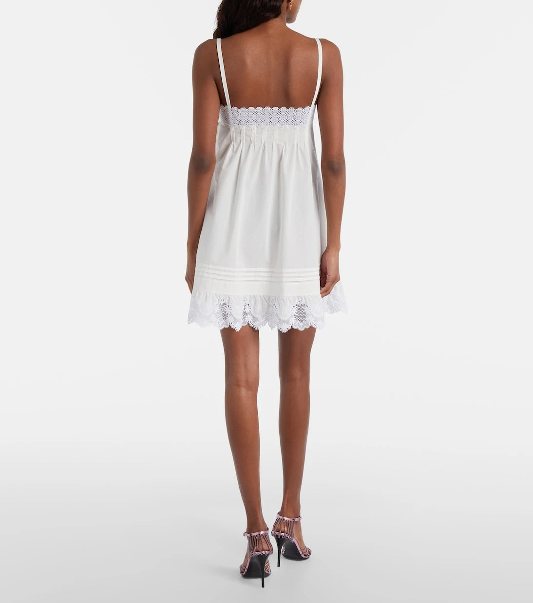 Saint Laurent - Lace-trimmed cotton slip dress