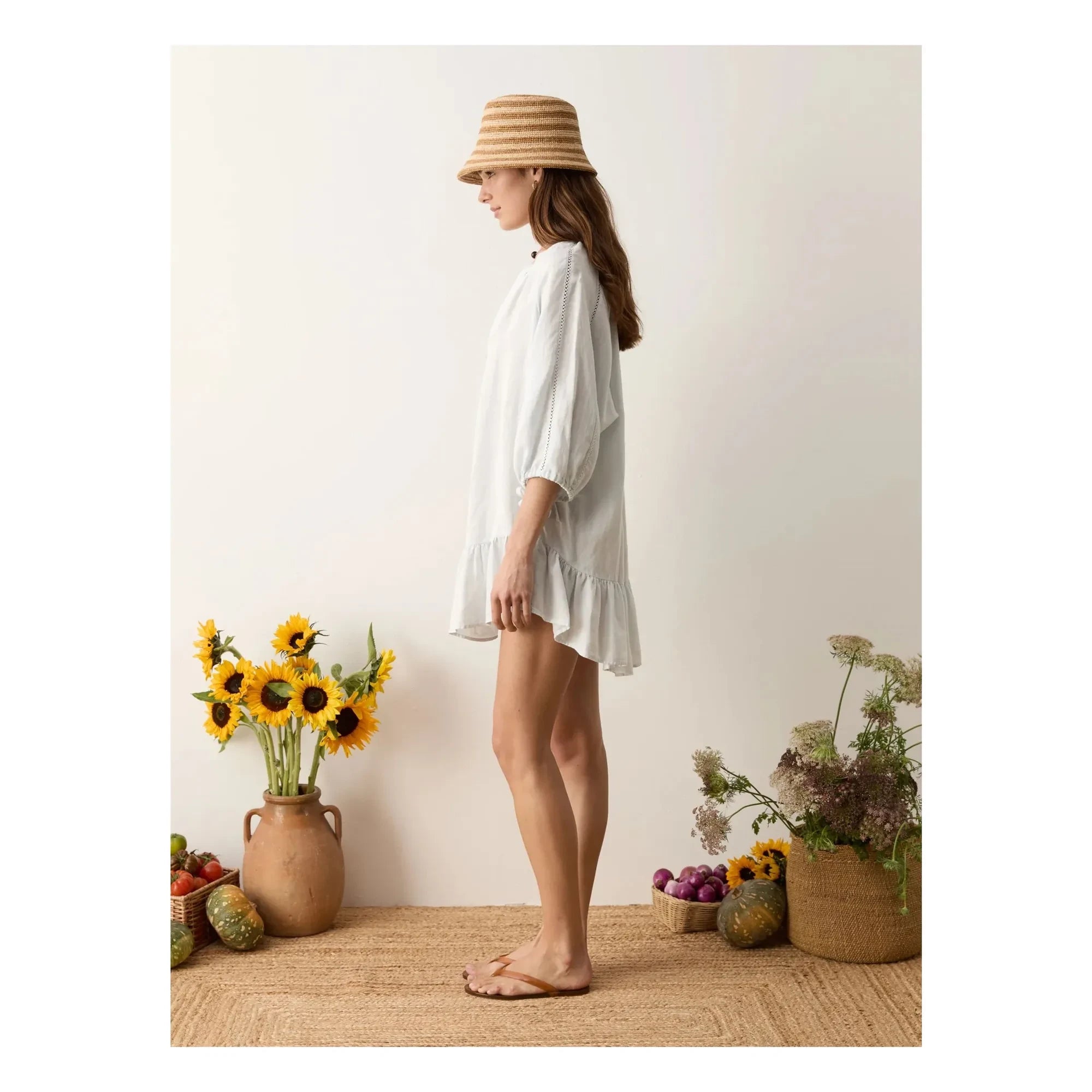 Boteh - La Ponche Frill Linen and Cotton Dress | Light blue