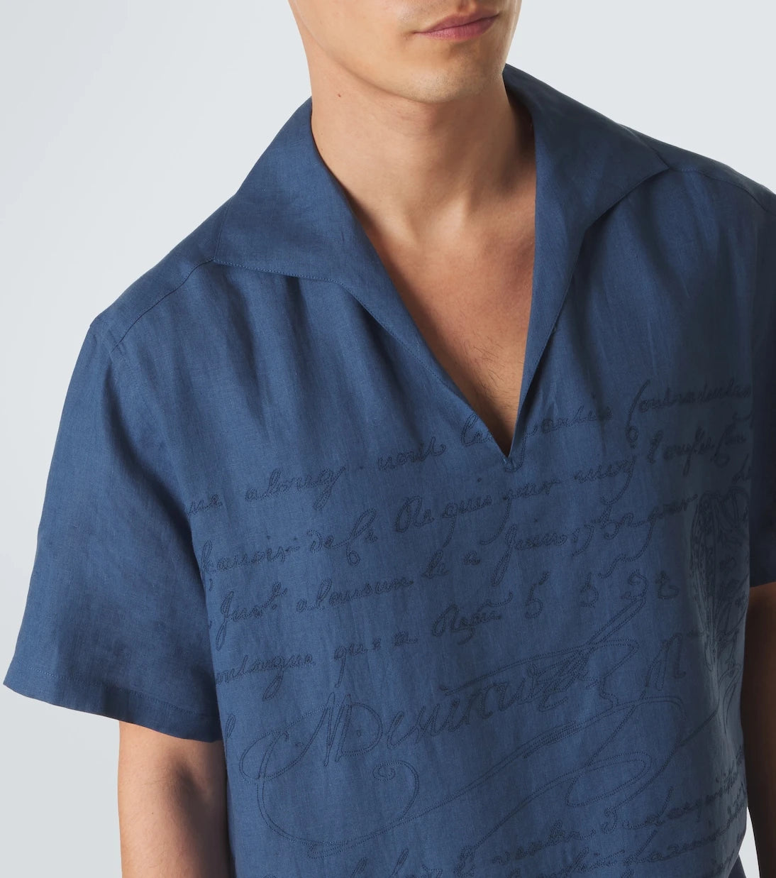 Berluti - Scritto embroidered linen shirt