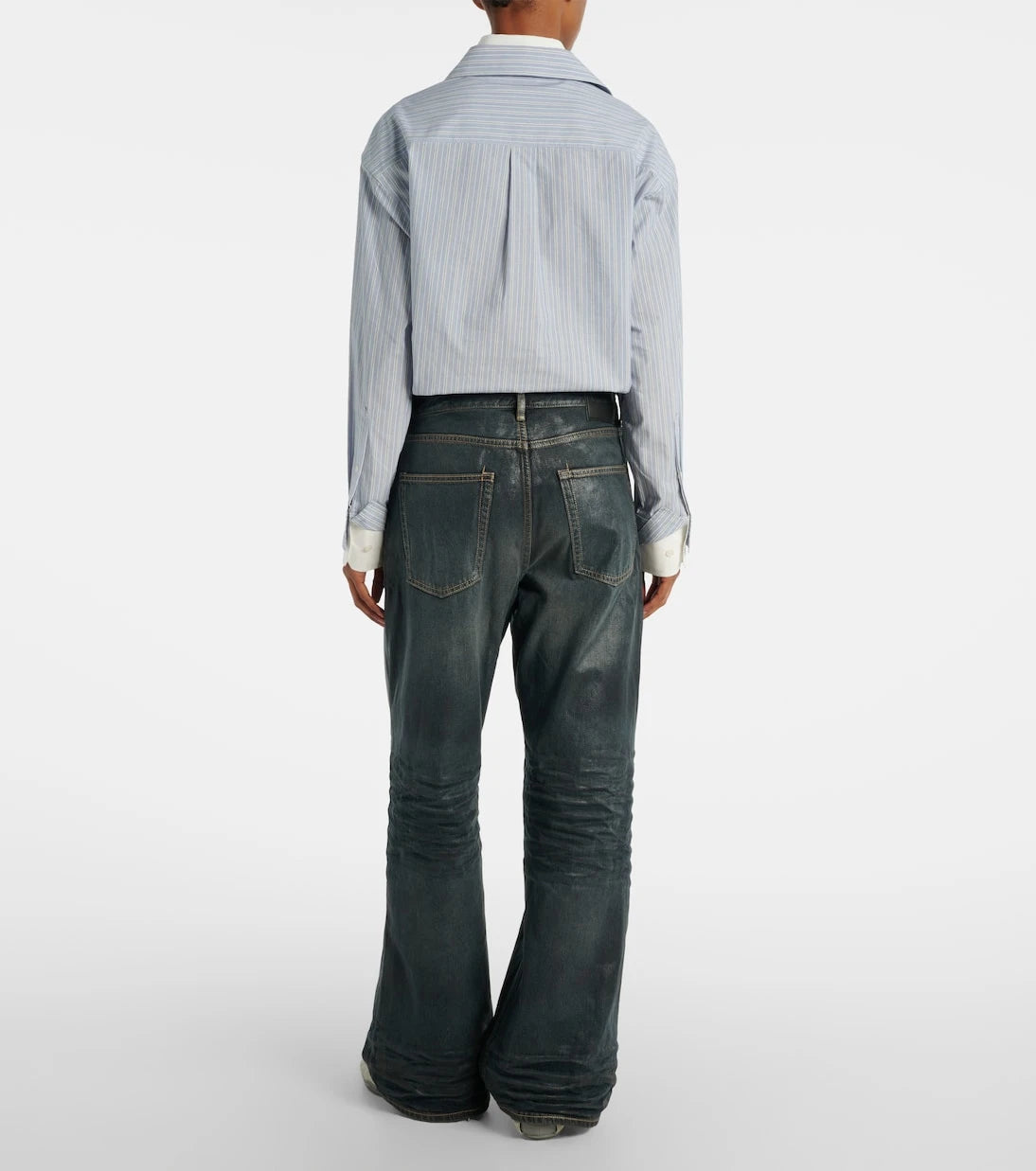 Acne Studios - بنطلون جينز بخصر متوسط وساقين واسعتين ولامع