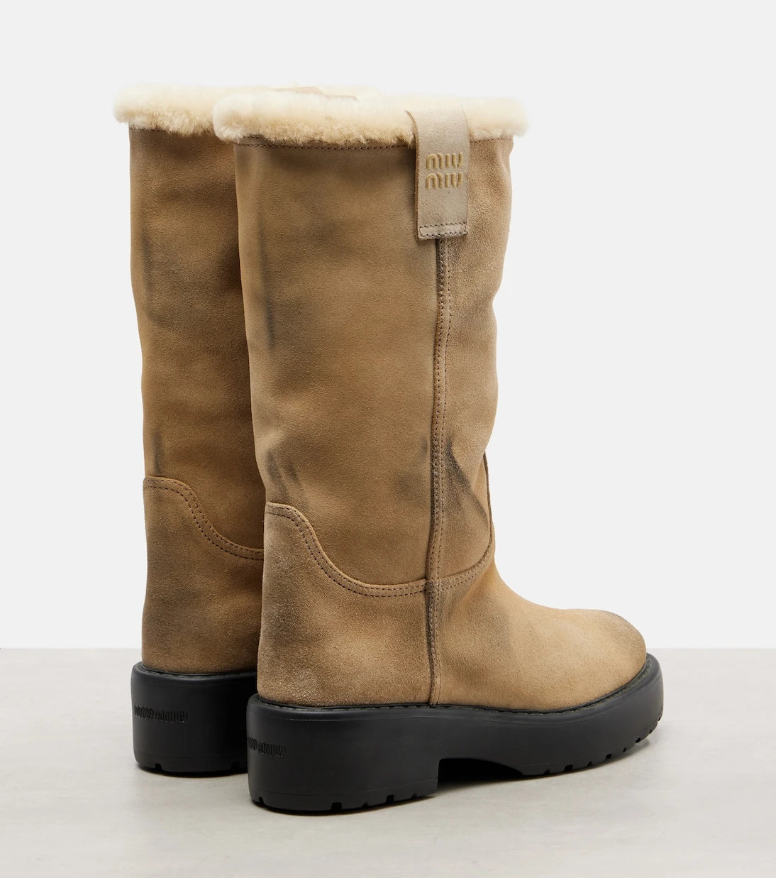 Miu Miu - Shearling-lined suede knee-high boots