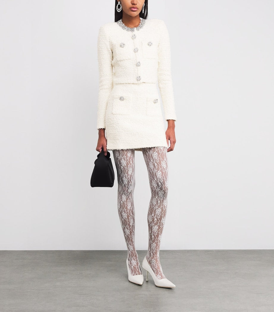 Self-Portrait Ivory Bouclé Embellished Cardigan