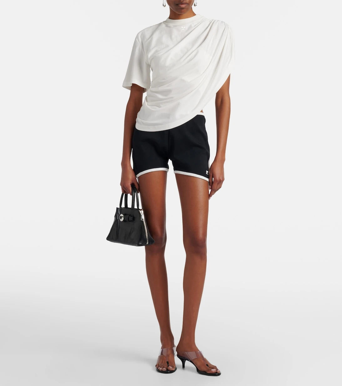 Courrèges - Ruched asymmetric cotton jersey T-shirt